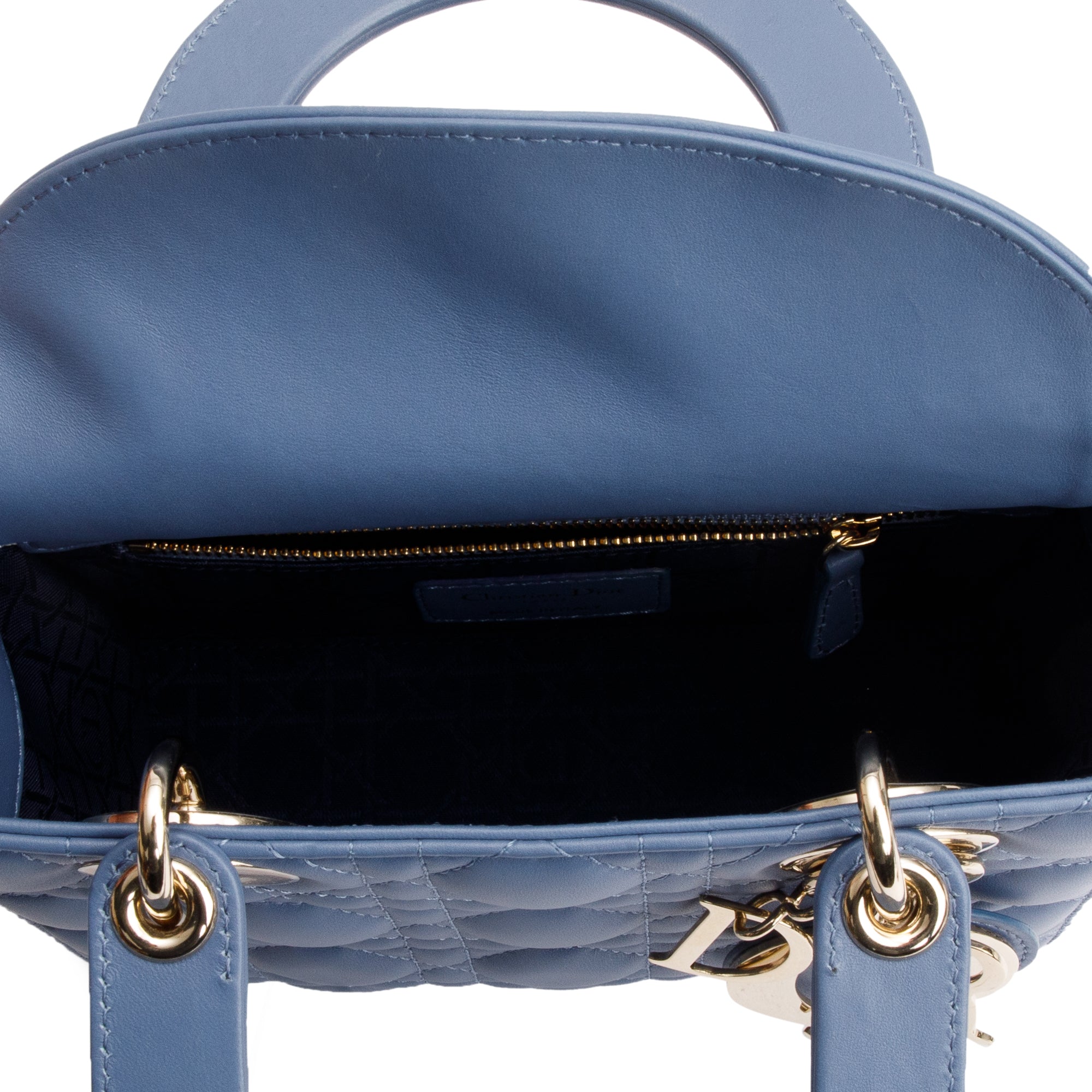 Christian Dior Blue Cannage Leather Small Lady Dior Bag w/ Strap & Authenticity Card