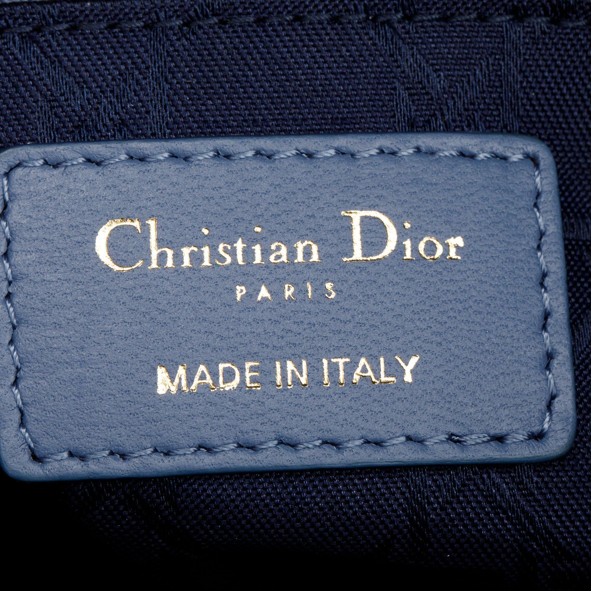 Christian Dior Blue Cannage Leather Small Lady Dior Bag w/ Strap & Authenticity Card