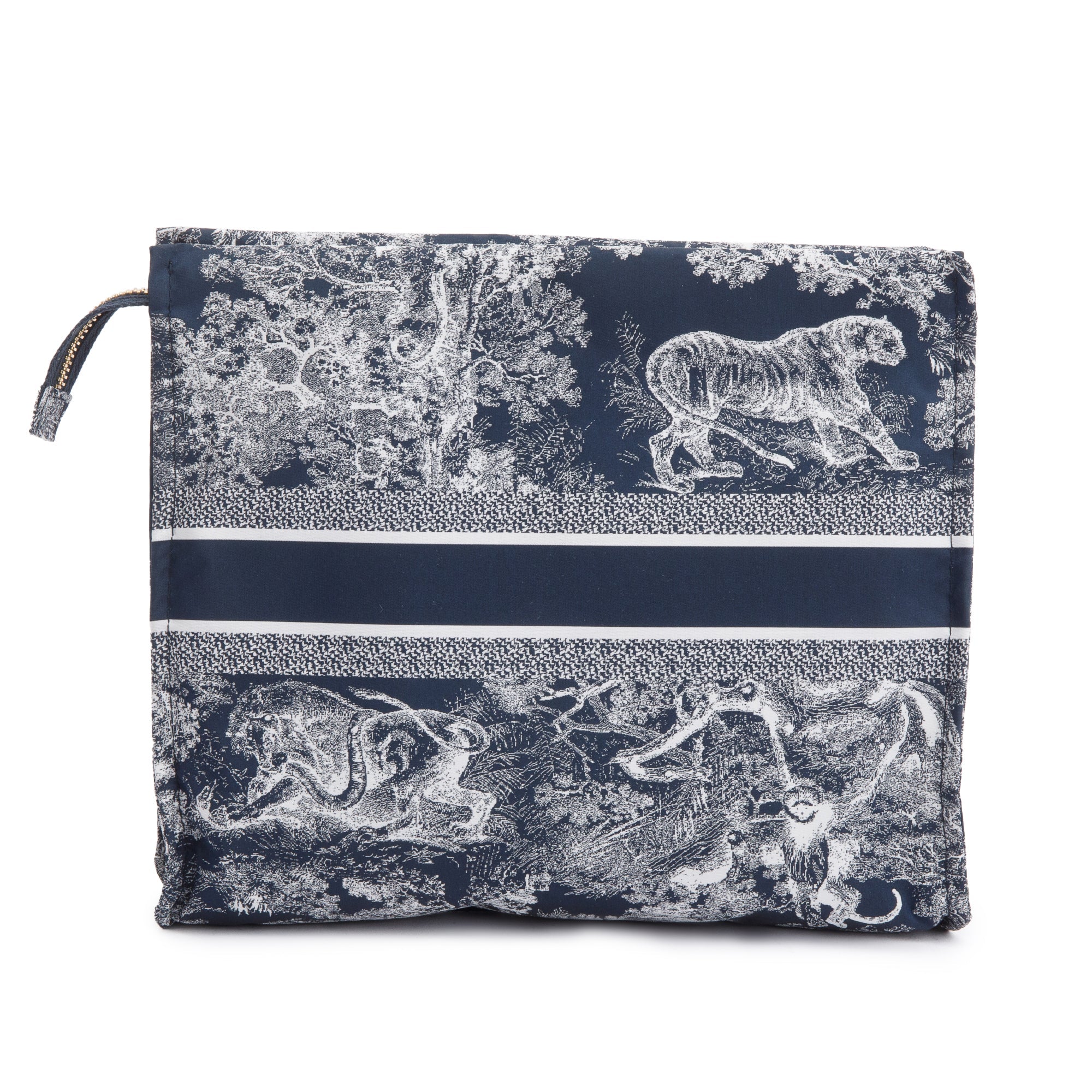 Christian Dior Blue Toile De Jouy Reverse Technical Fabric DiorTravel Zipped Pouch w/ Box