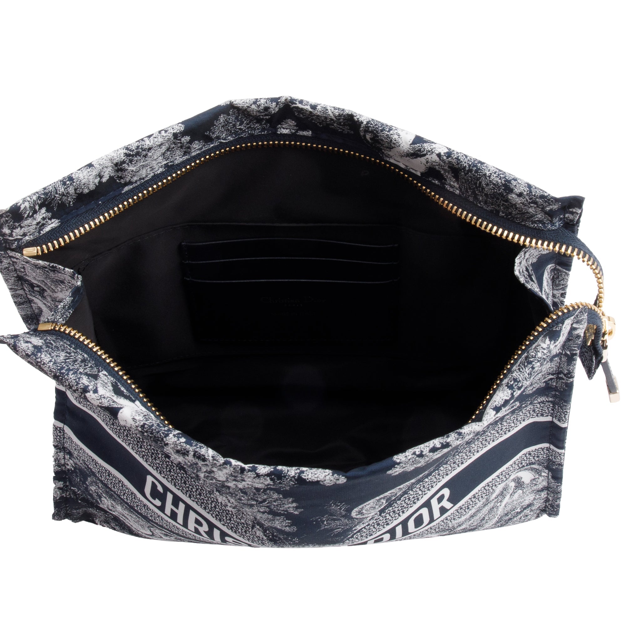 Christian Dior Blue Toile De Jouy Reverse Technical Fabric DiorTravel Zipped Pouch w/ Box