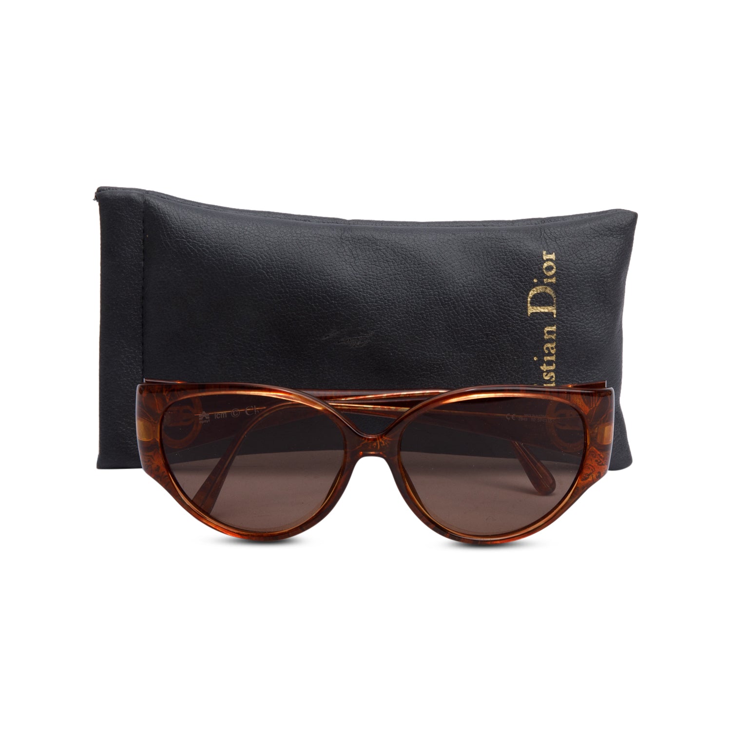 Christian Dior Brown Printed Acetate Austria 2849 Round Sunglasses w/ Case