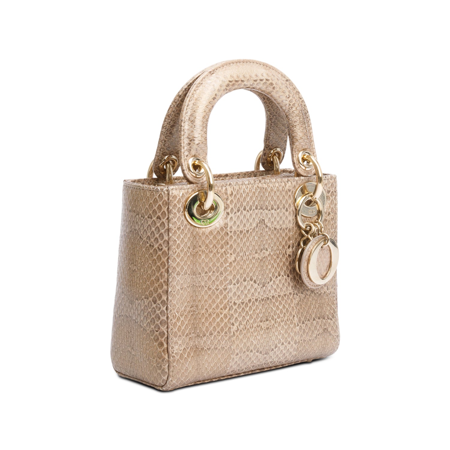 Christian Dior Brown Python Mini Lady Dior Bag w/ Strap