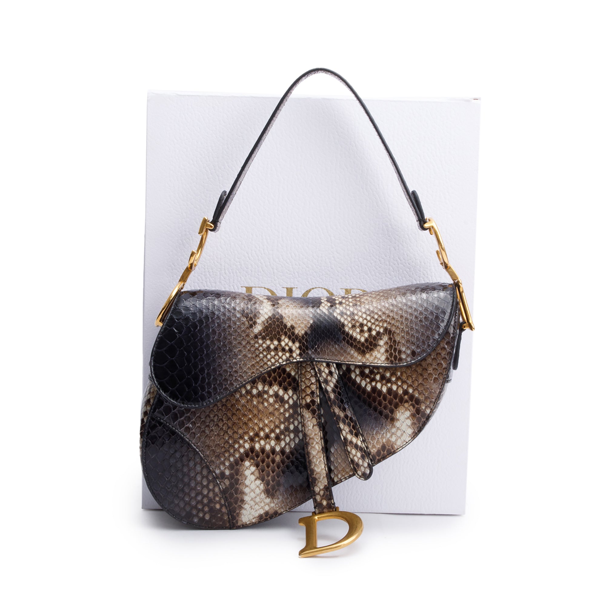 Christian Dior Brown Snakeskin Saddle Bag w/ Box