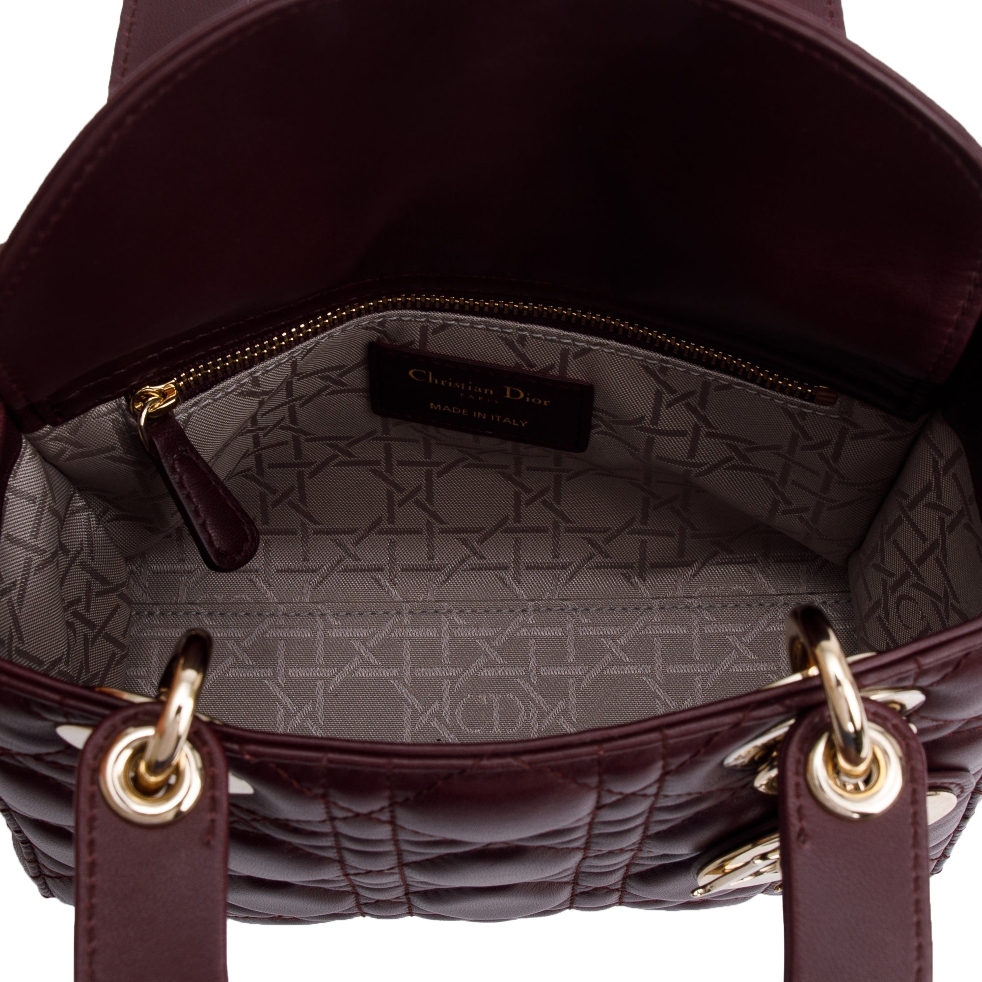 Christian Dior Burgundy Cannage Leather Small Lady Dior Bag w/ Strap, Box & Authenticity Card