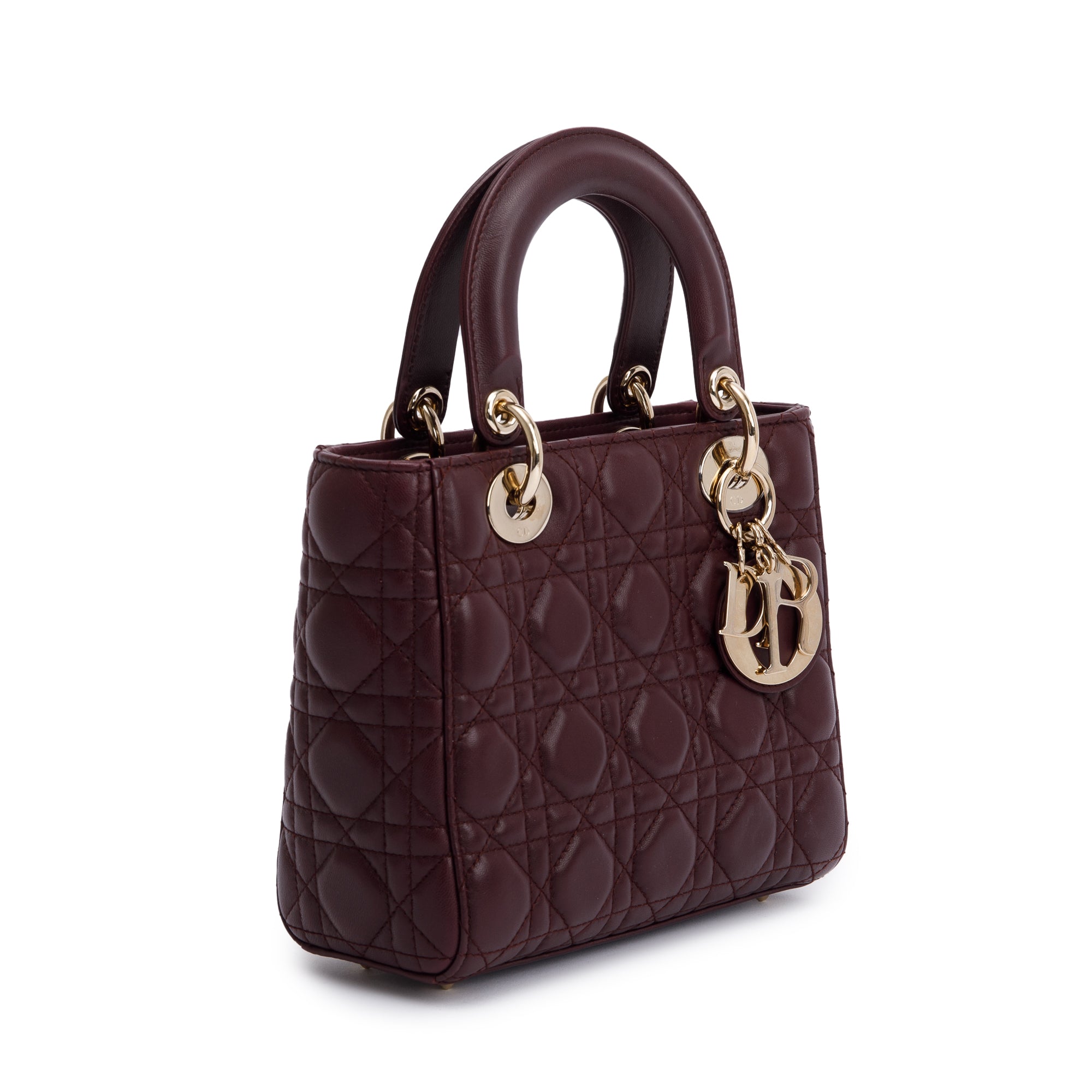 Christian Dior Burgundy Cannage Leather Small Lady Dior Bag w/ Strap, Box & Authenticity Card