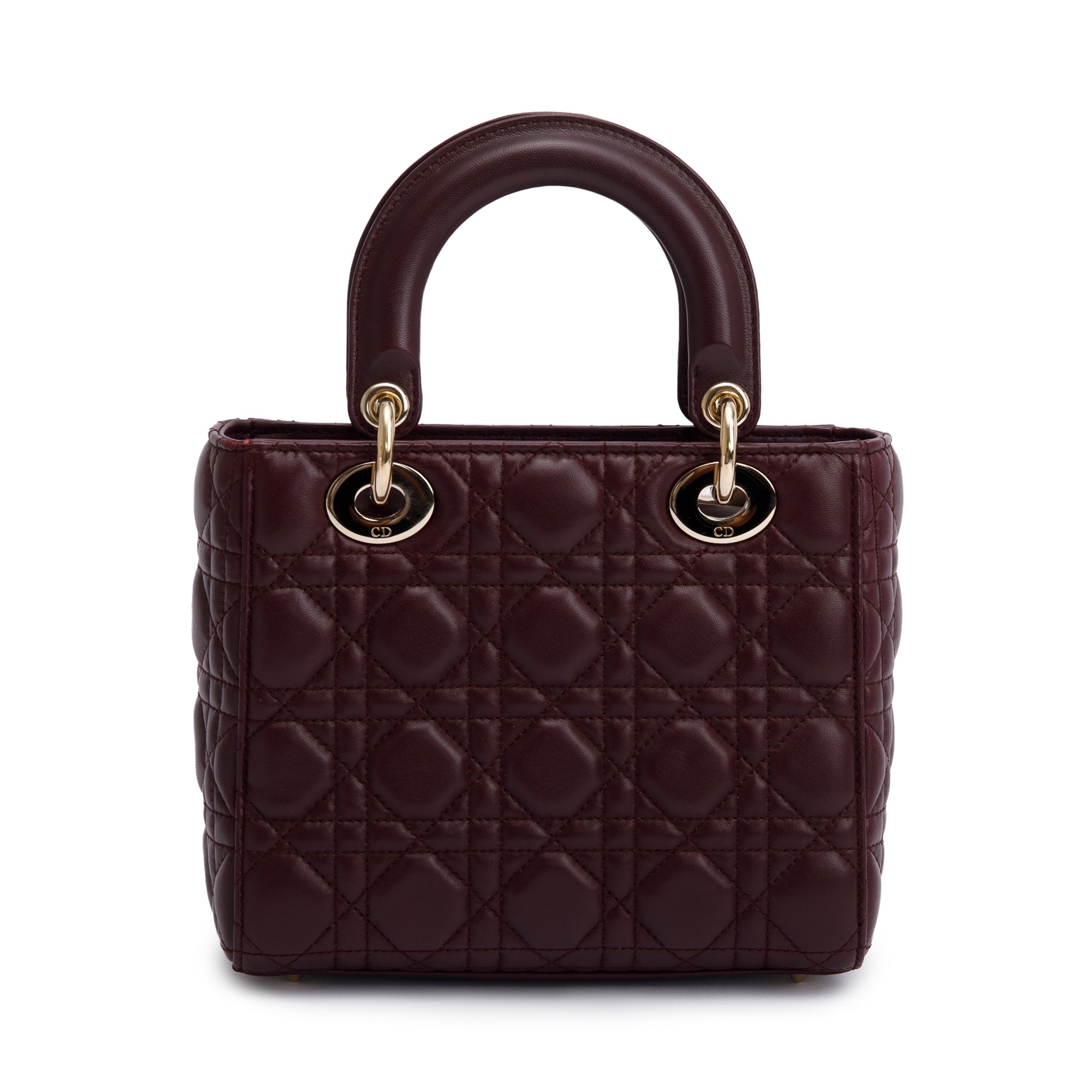 Christian Dior Burgundy Cannage Leather Small Lady Dior Bag w/ Strap, Box & Authenticity Card