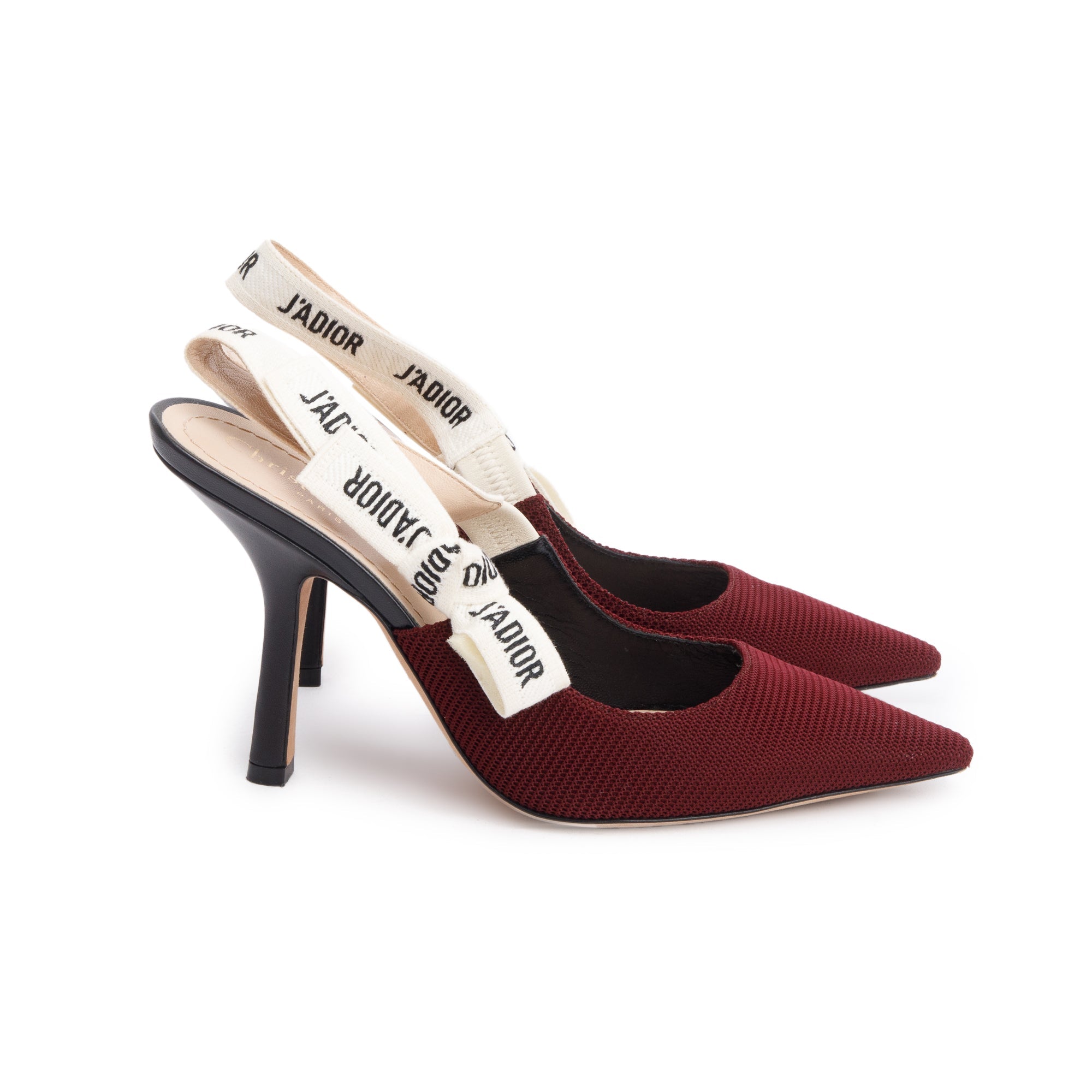 Christian Dior Burgundy Technical Fabric Embroidery J'Adior Slingback Pumps, Size 37