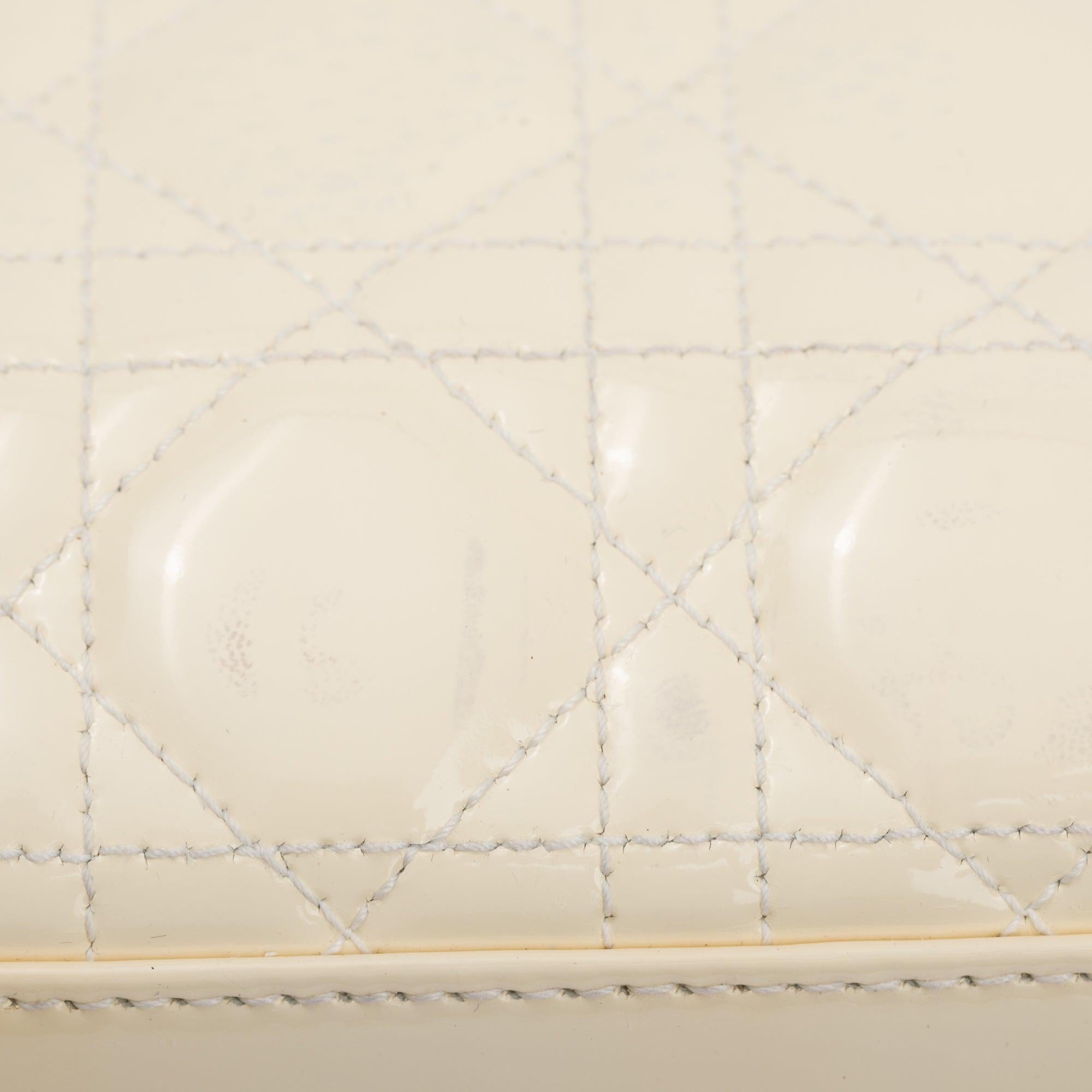 Christian Dior Creme Patent Leather Medium Lady Dior Bag w/ Strap