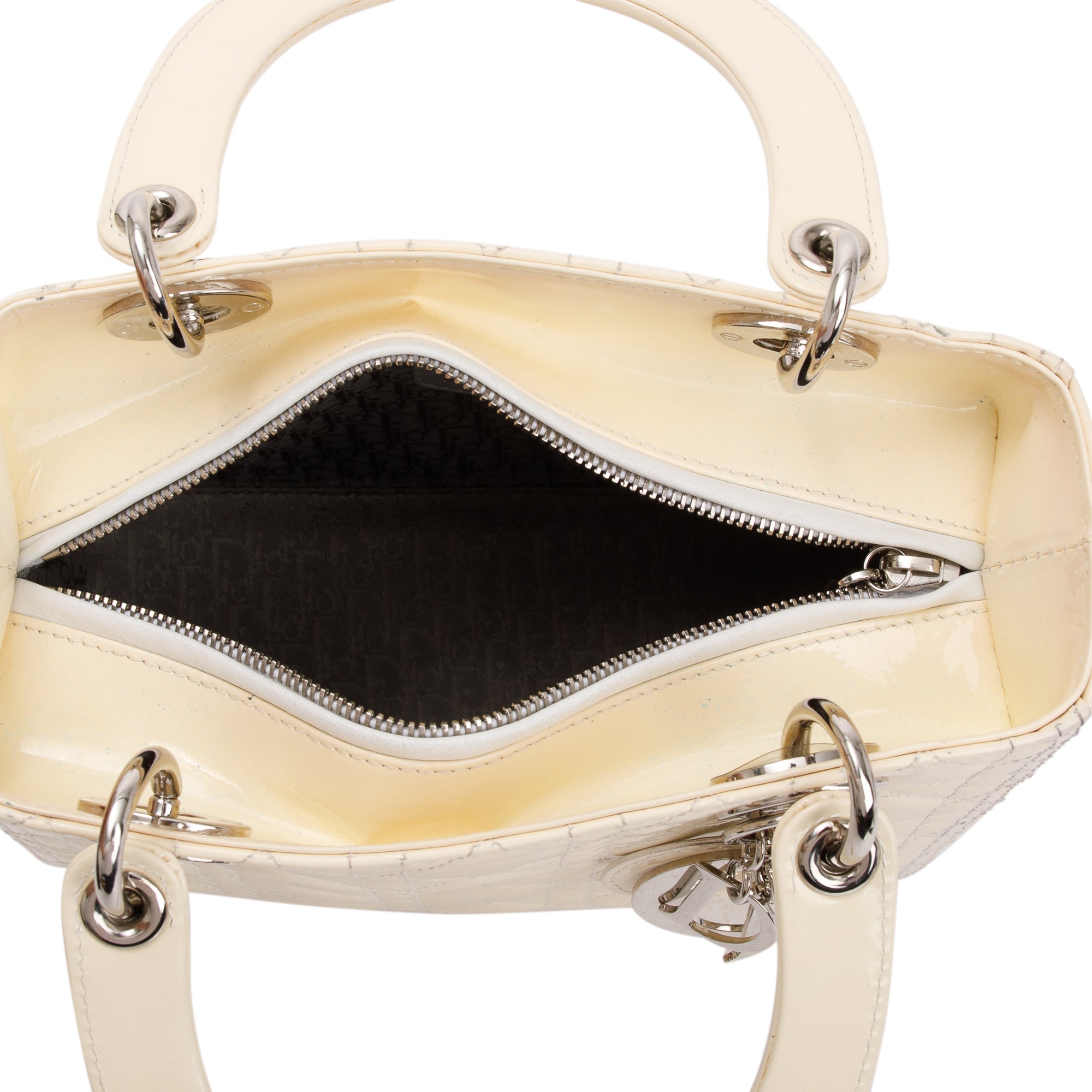 Christian Dior Creme Patent Leather Medium Lady Dior Bag w/ Strap