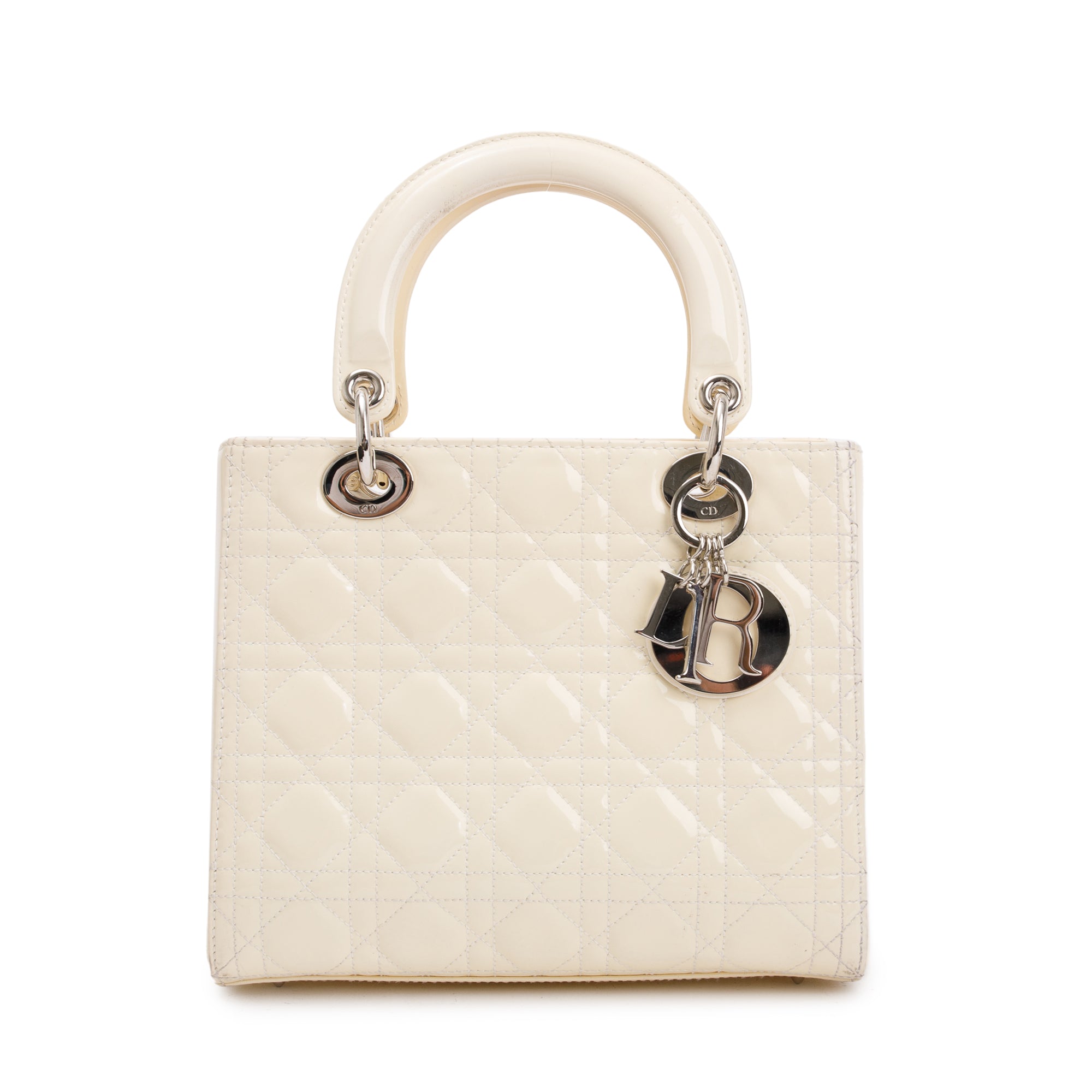Christian Dior Creme Patent Leather Medium Lady Dior Bag w/ Strap