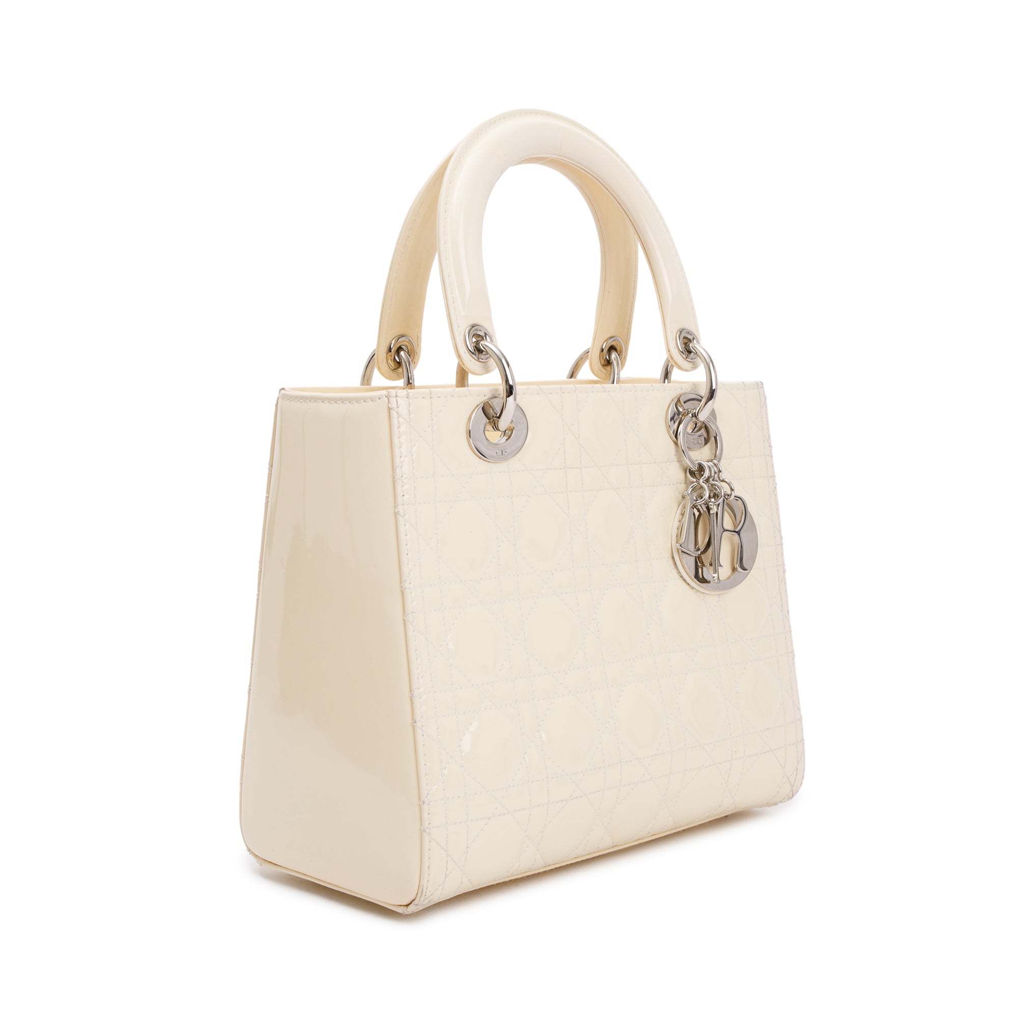 Christian Dior Creme Patent Leather Medium Lady Dior Bag w/ Strap
