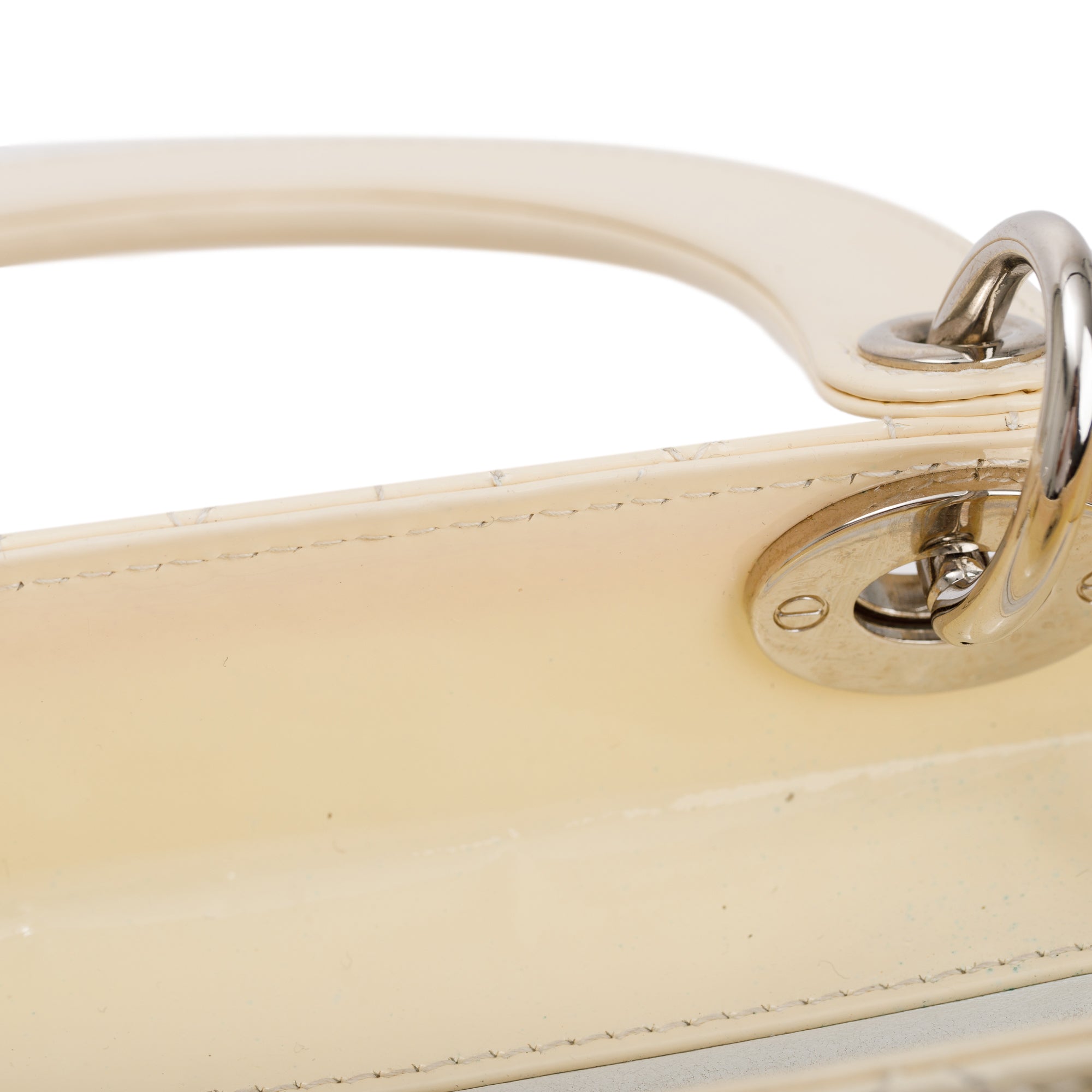 Christian Dior Creme Patent Leather Medium Lady Dior Bag w/ Strap