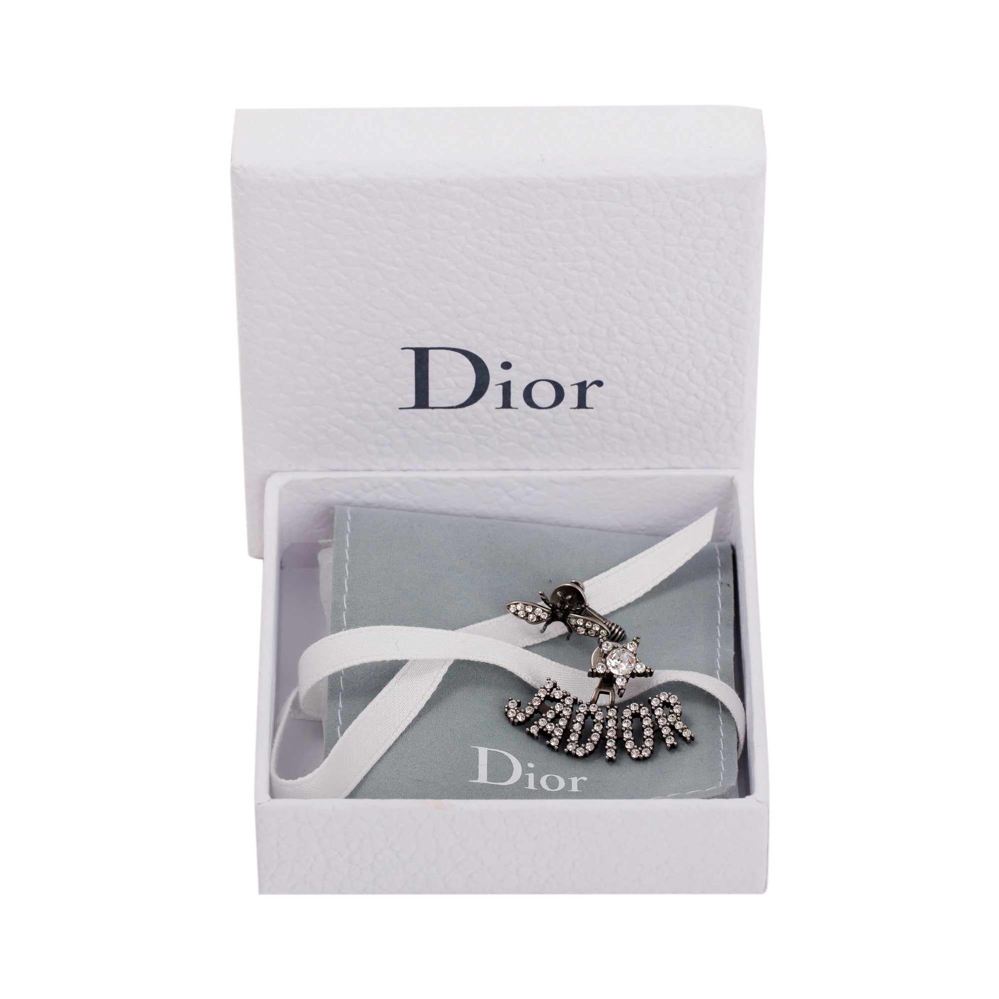 Christian Dior Crystal J'Adior Asymmetrical Bee Earrings w/ Box