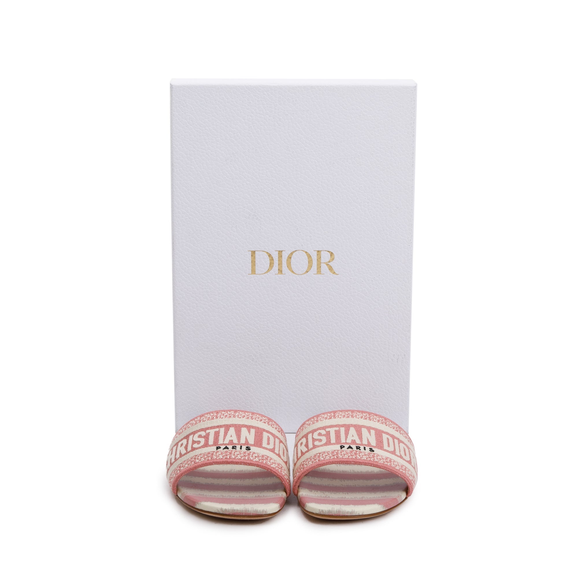 Christian Dior Deep Nude Embroidered Cotton D-Stripes Dway Slide, Size 38 w/ Box