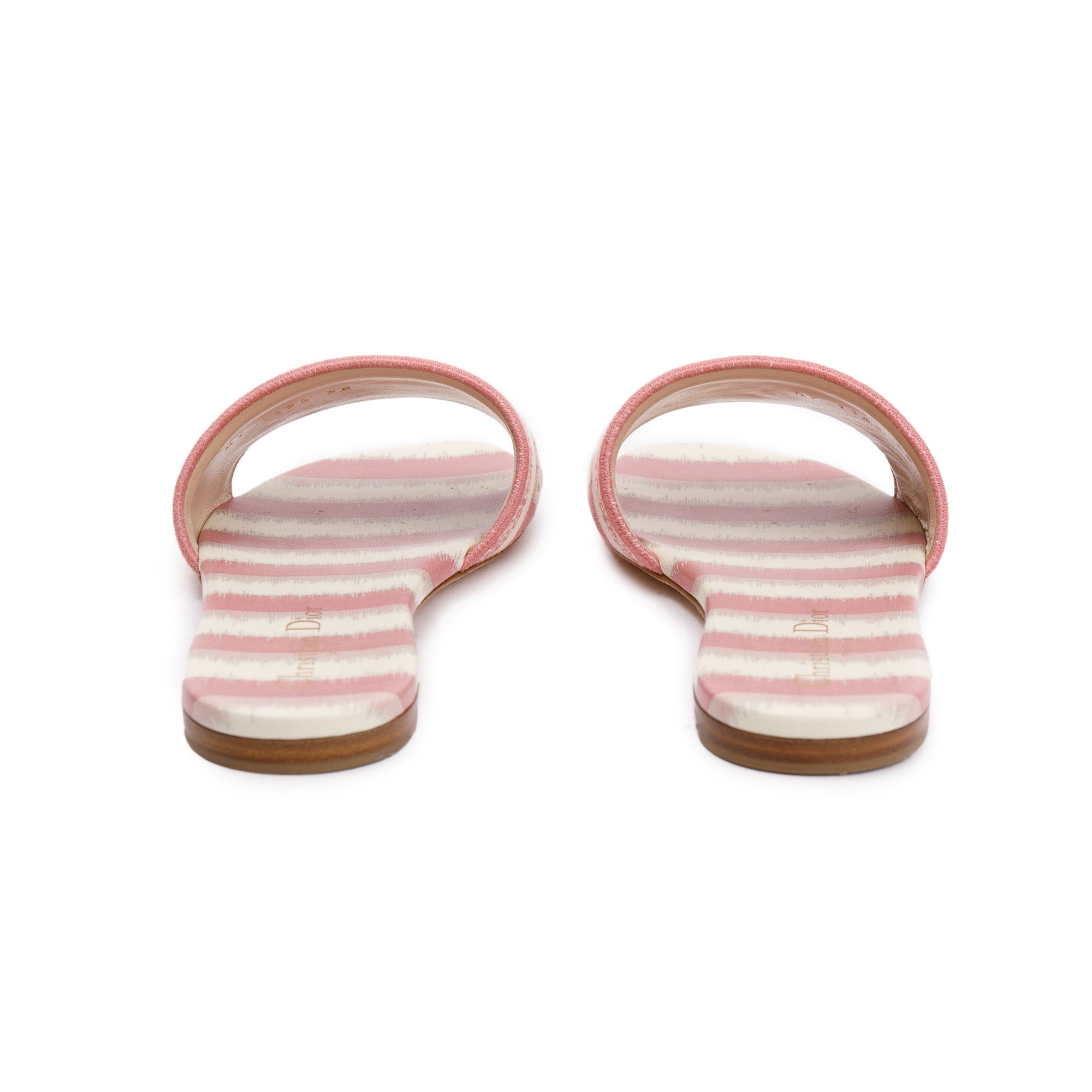 Christian Dior Deep Nude Embroidered Cotton D-Stripes Dway Slide, Size 38 w/ Box