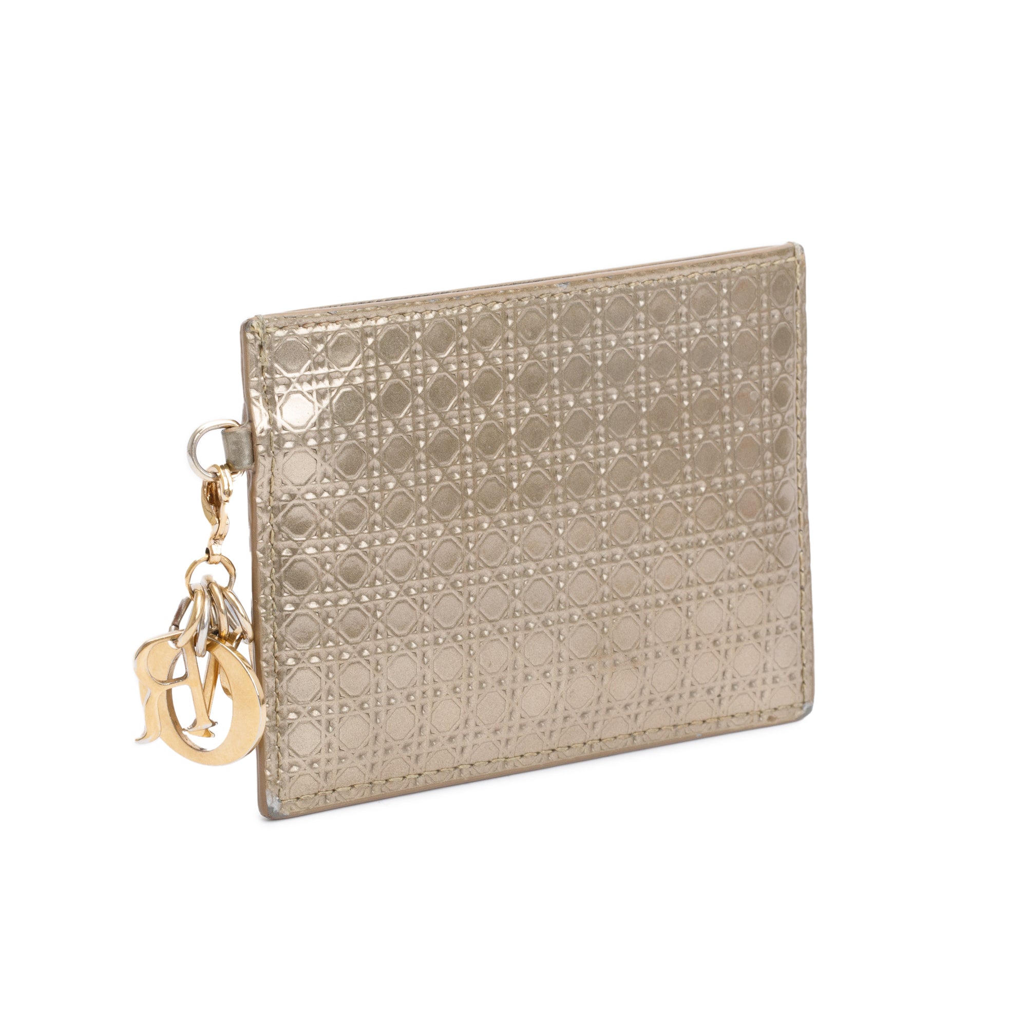 Christian Dior Gold Matellix Patent Micro-Cannage Card Holder