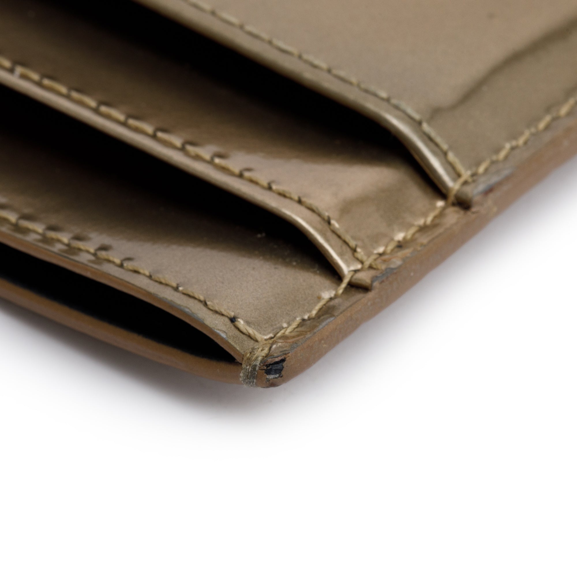 Christian Dior Gold Matellix Patent Micro-Cannage Card Holder