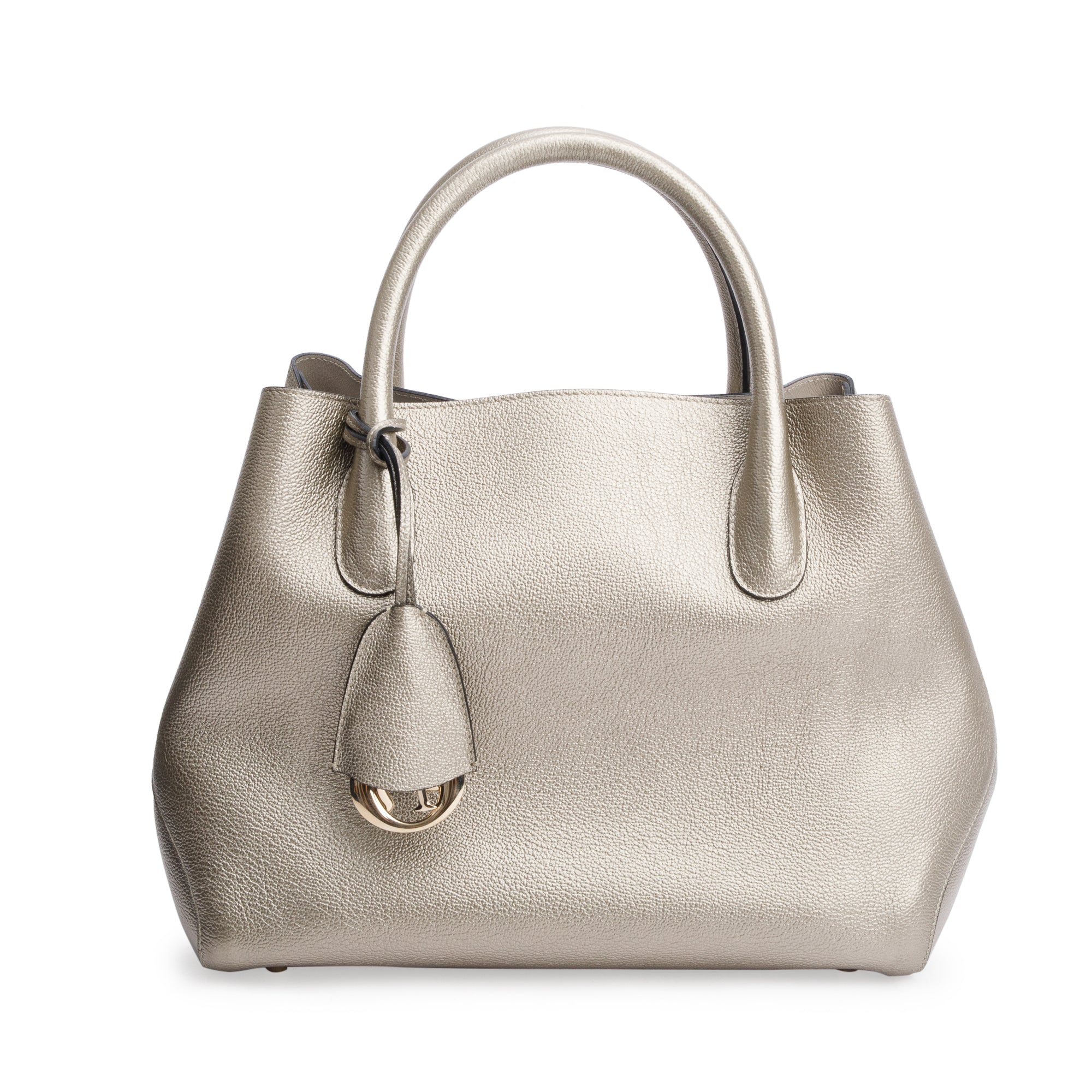 Christian Dior Gold Metallic Calfskin Leather Small Open Bar Tote w/ Strap & Authenticity Card