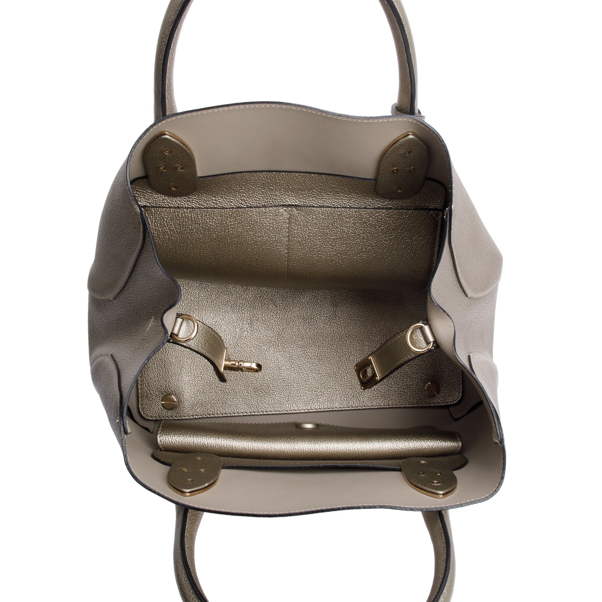 Christian Dior Gold Metallic Calfskin Leather Small Open Bar Tote w/ Strap & Authenticity Card