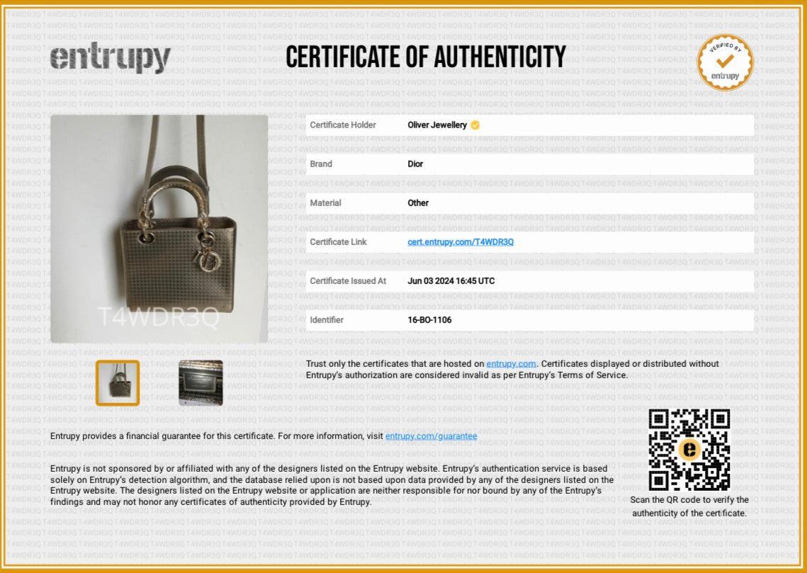 Christian Dior Gold Metallic Microcannage Patent Leather Medium Lady Dior Bag w/ Strap & Authenticity Card