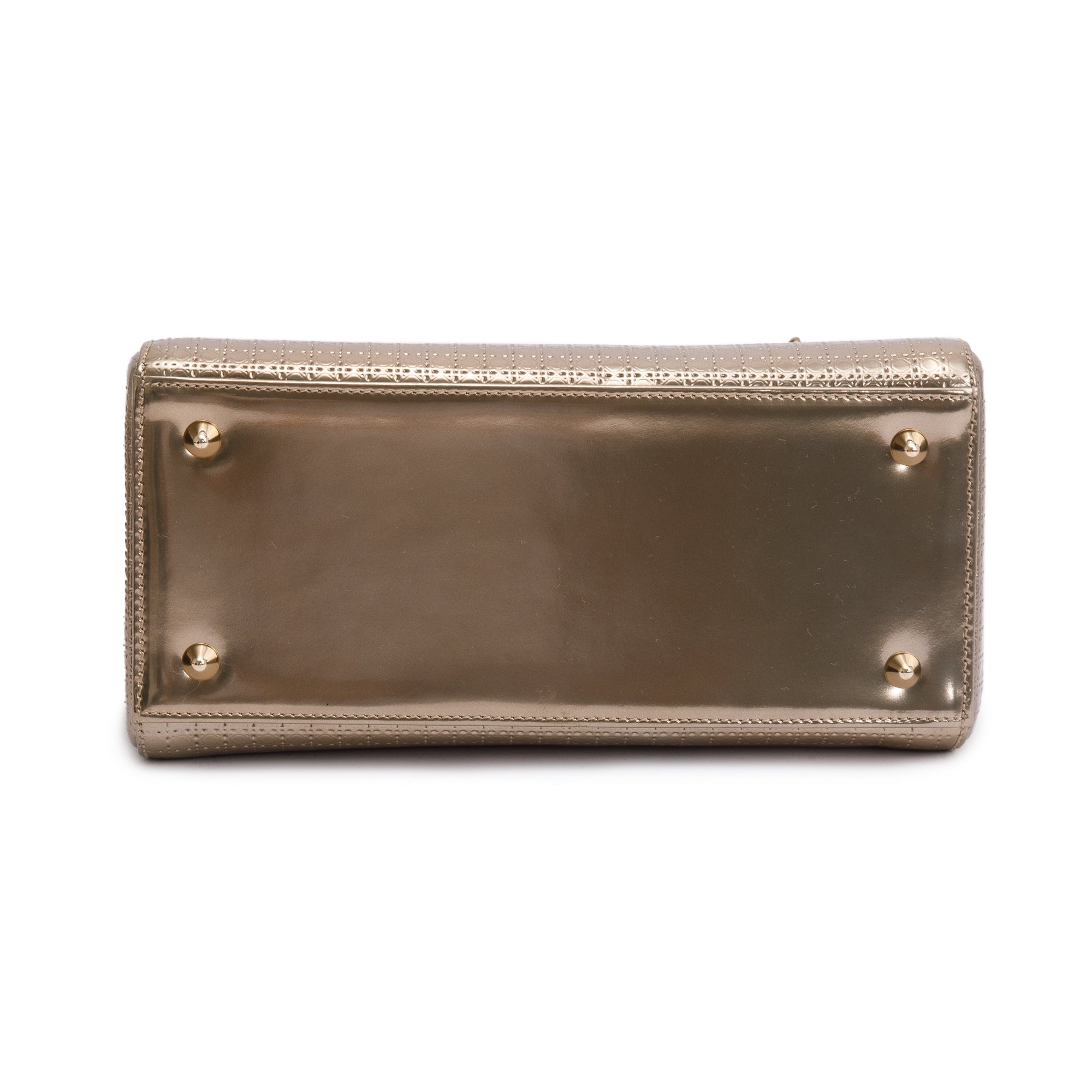 Christian Dior Gold Metallic Microcannage Patent Leather Medium Lady Dior Bag w/ Strap & Authenticity Card