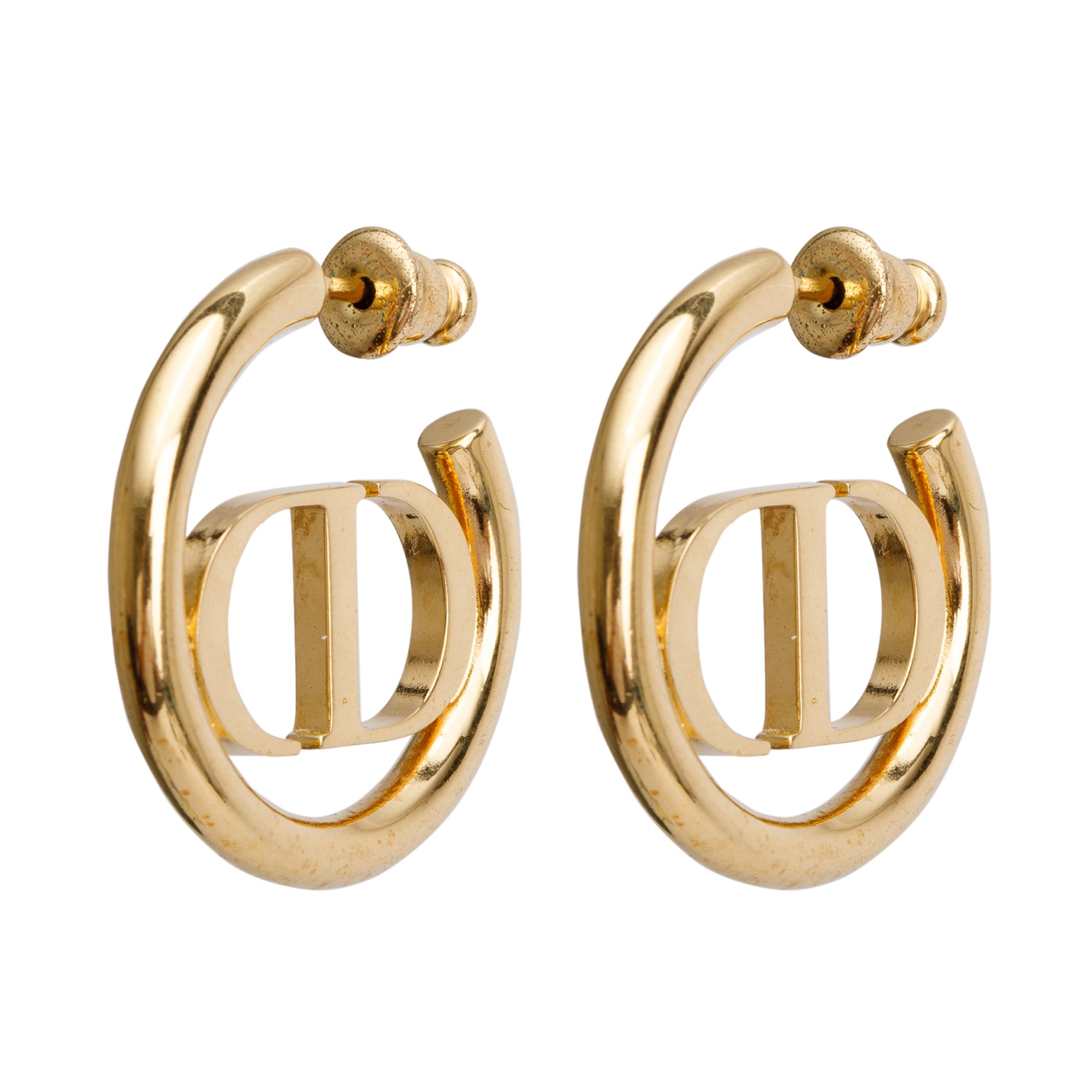 Christian Dior Gold Plated 30 Montaigne Hoop Earrings w/ Box