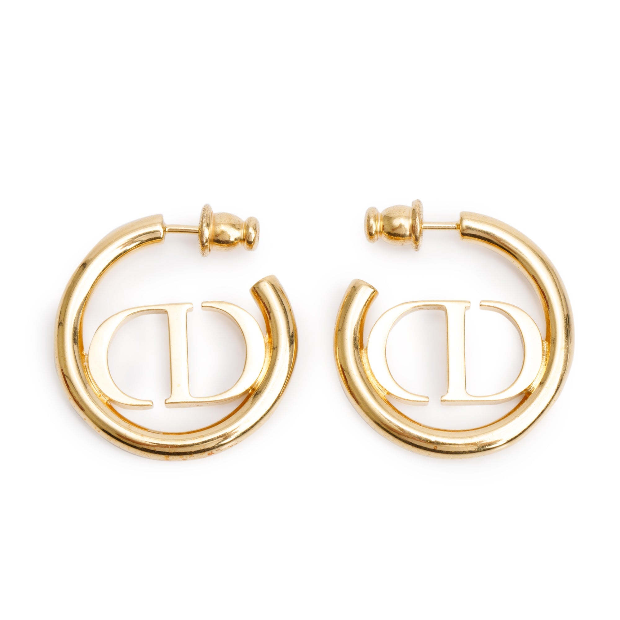 Christian Dior Gold Plated 30 Montaigne Hoop Earrings w/ Box