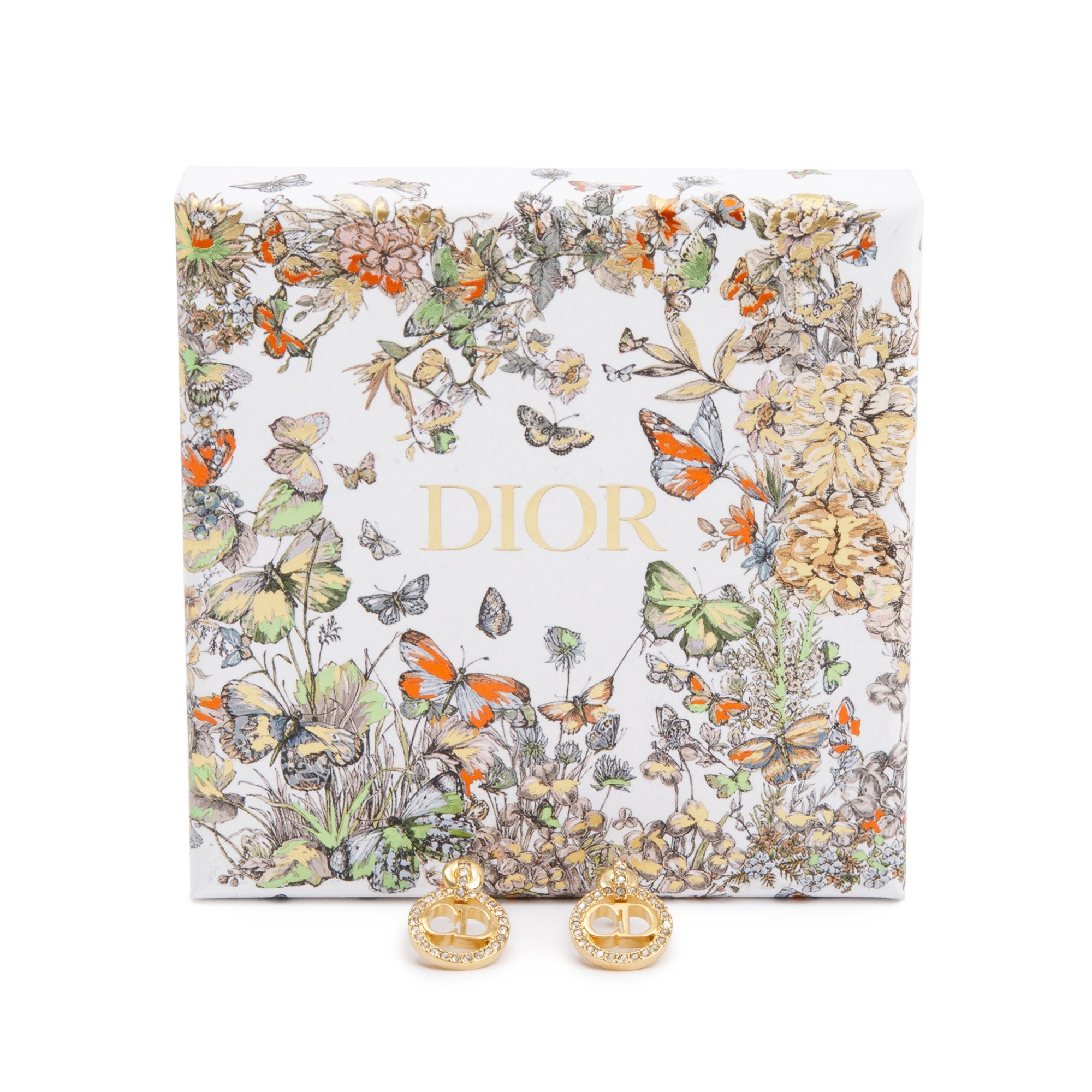 Christian Dior Gold Plated & Crystal Clair D Lune Earrings w/ Box
