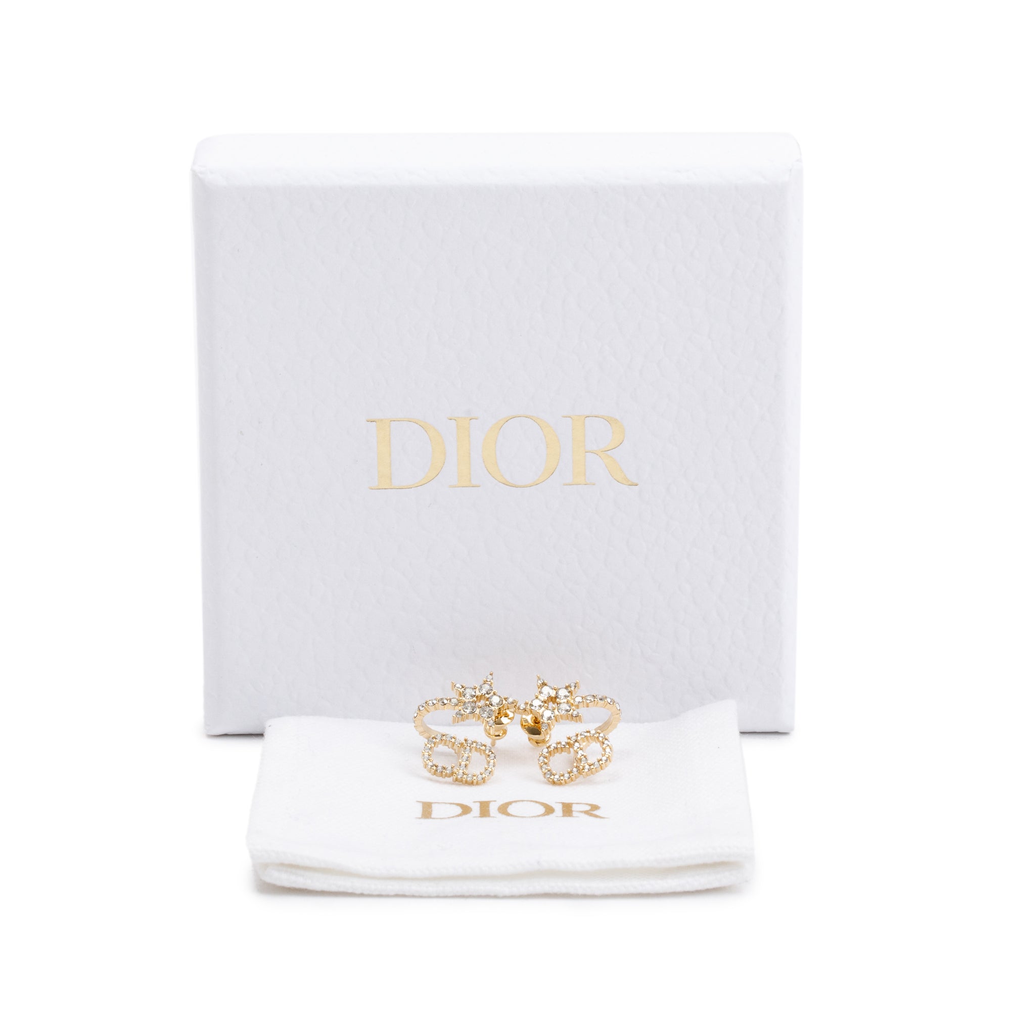 Christian Dior Gold Plated & Crystal Clair D Lune Earrings w/ Box & Receipt