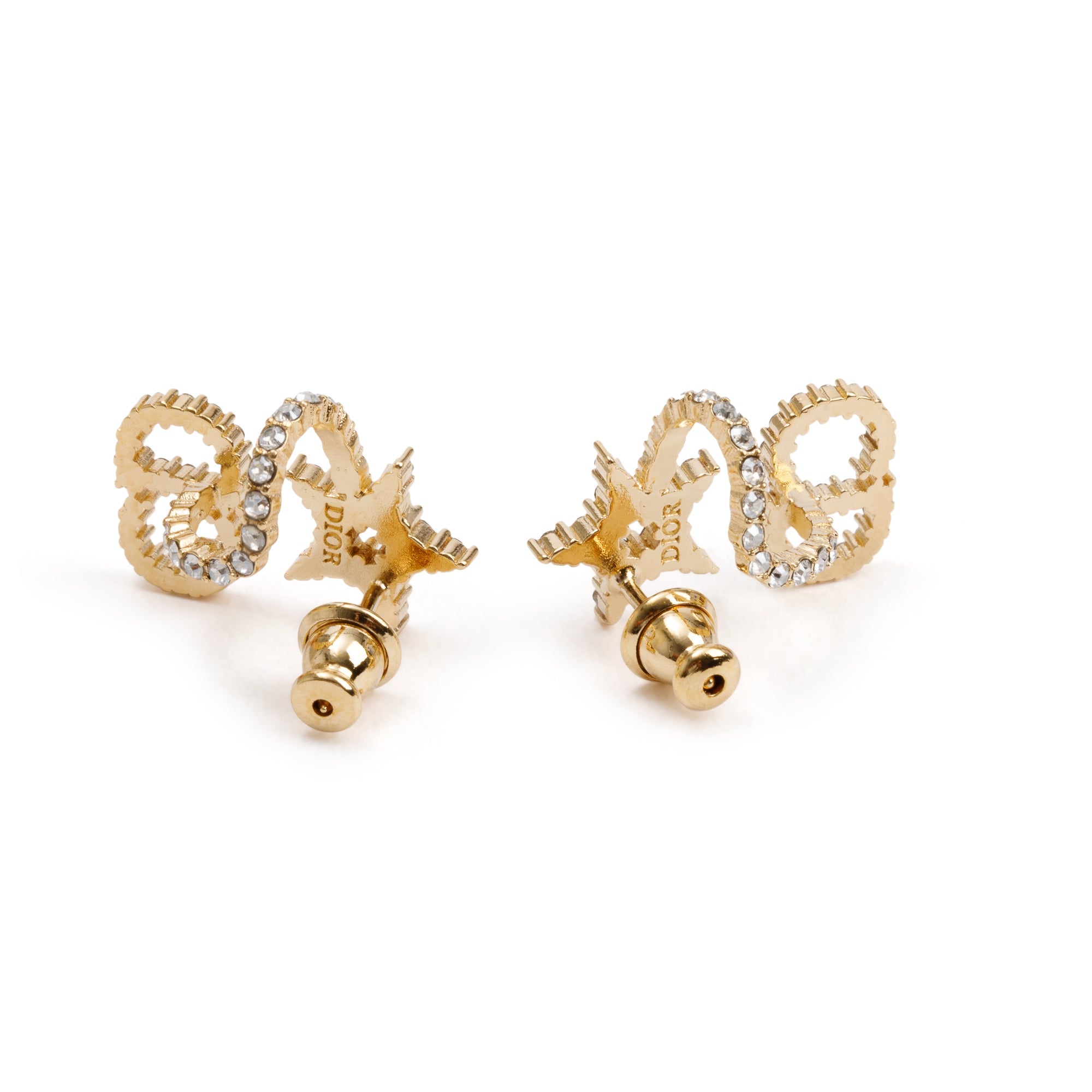 Christian Dior Gold Plated & Crystal Clair D Lune Earrings w/ Box & Receipt
