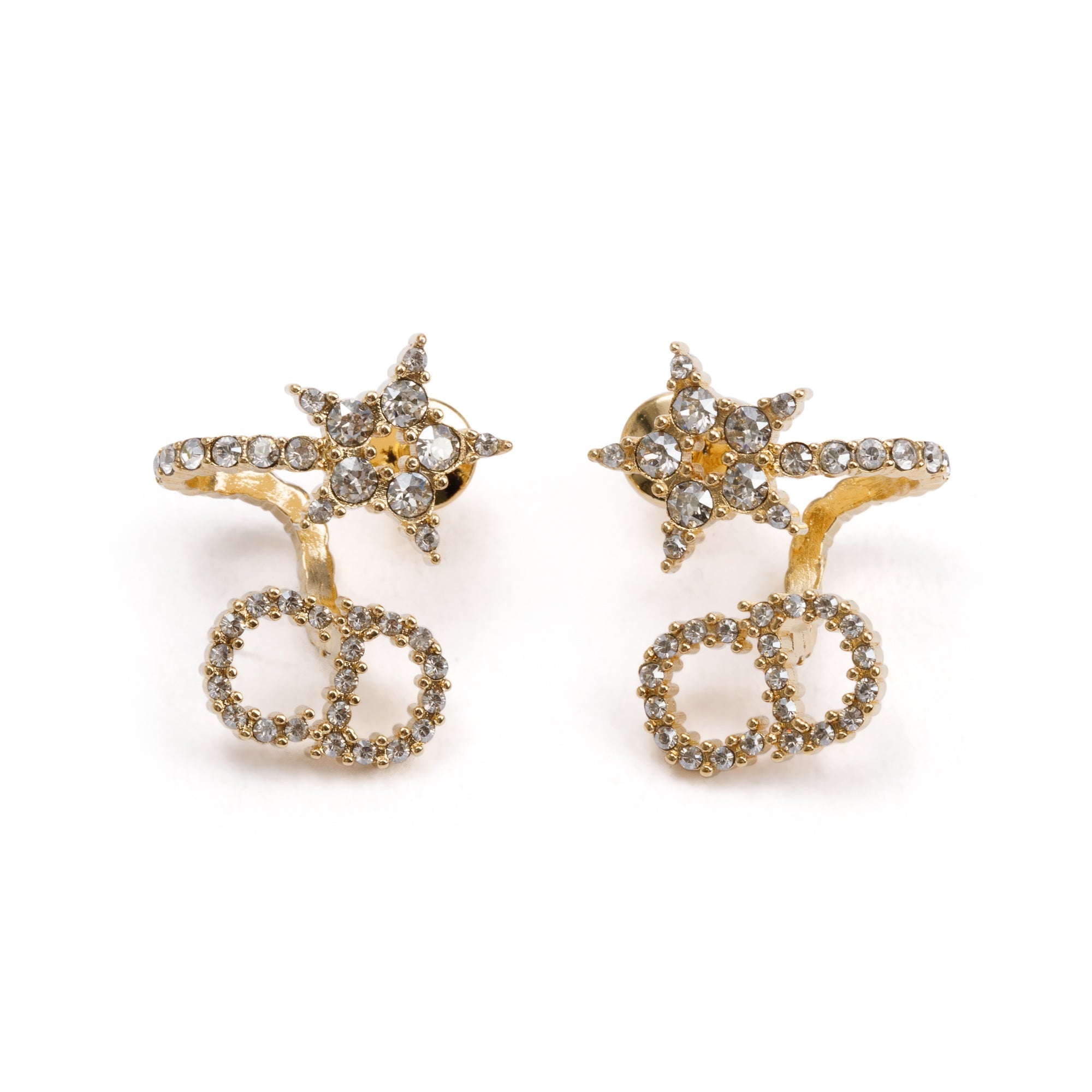 Christian Dior Gold Plated & Crystal Clair D Lune Earrings w/ Box & Receipt