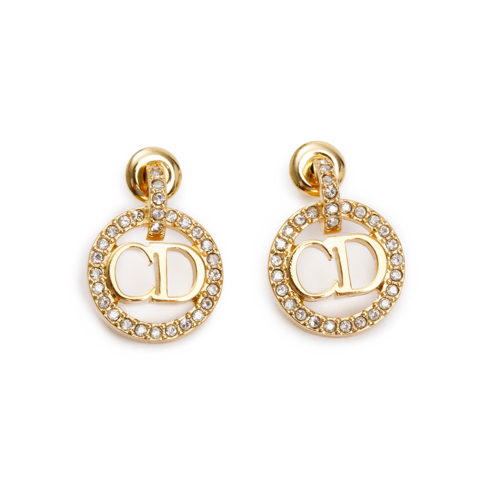 Christian Dior Gold Plated & Crystal Clair D Lune Earrings w/ Box
