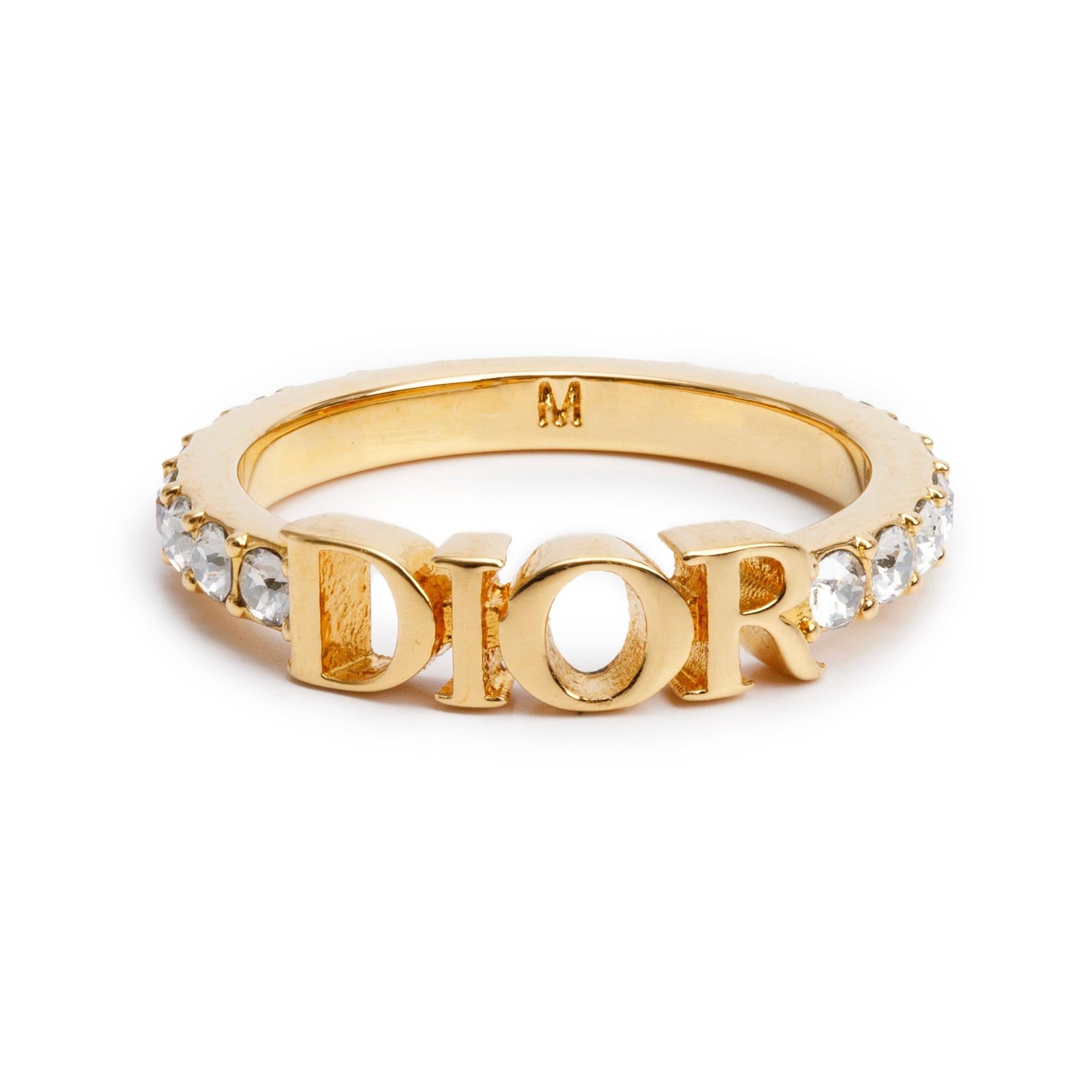 Christian Dior Gold Plated Crystal Dio(r)evolution Ring, Size 6 w/ Box