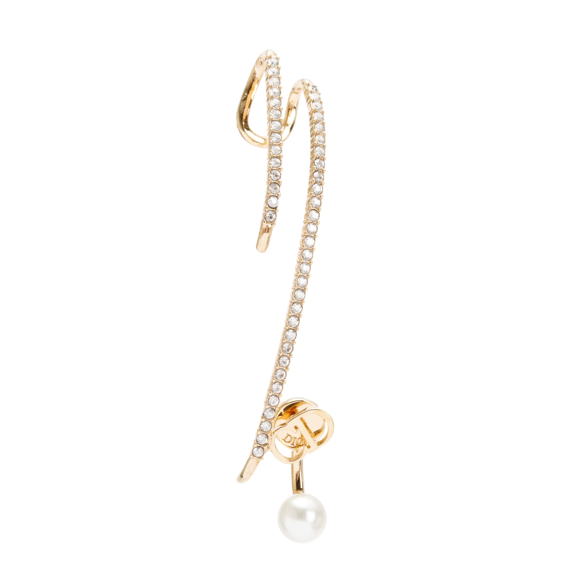 Christian Dior Gold Plated Faux Pearl & Crystal Ear Cuff w/ Box