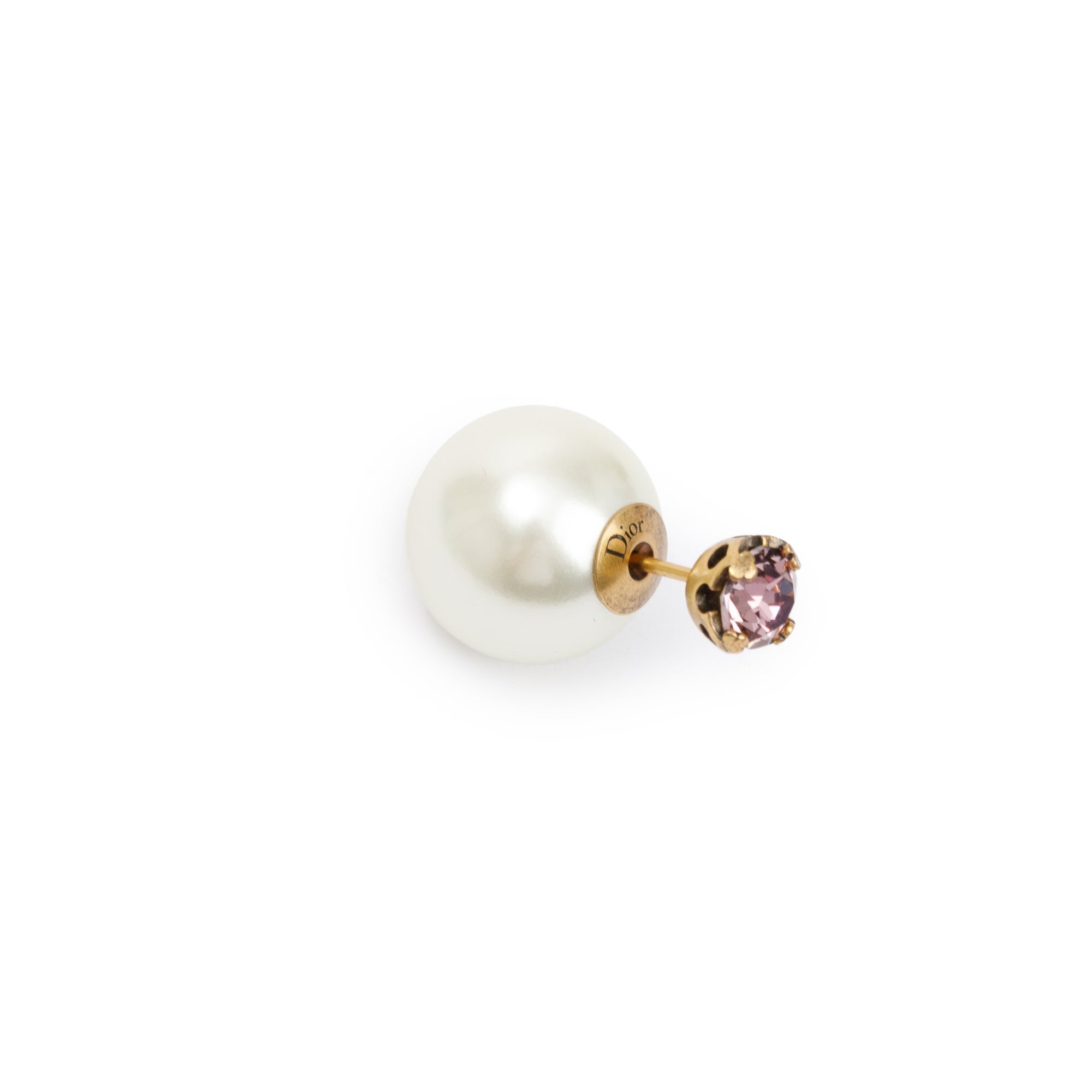 Christian Dior Gold Plated Faux Pearl & Crystal Tribales Stud Earrings
