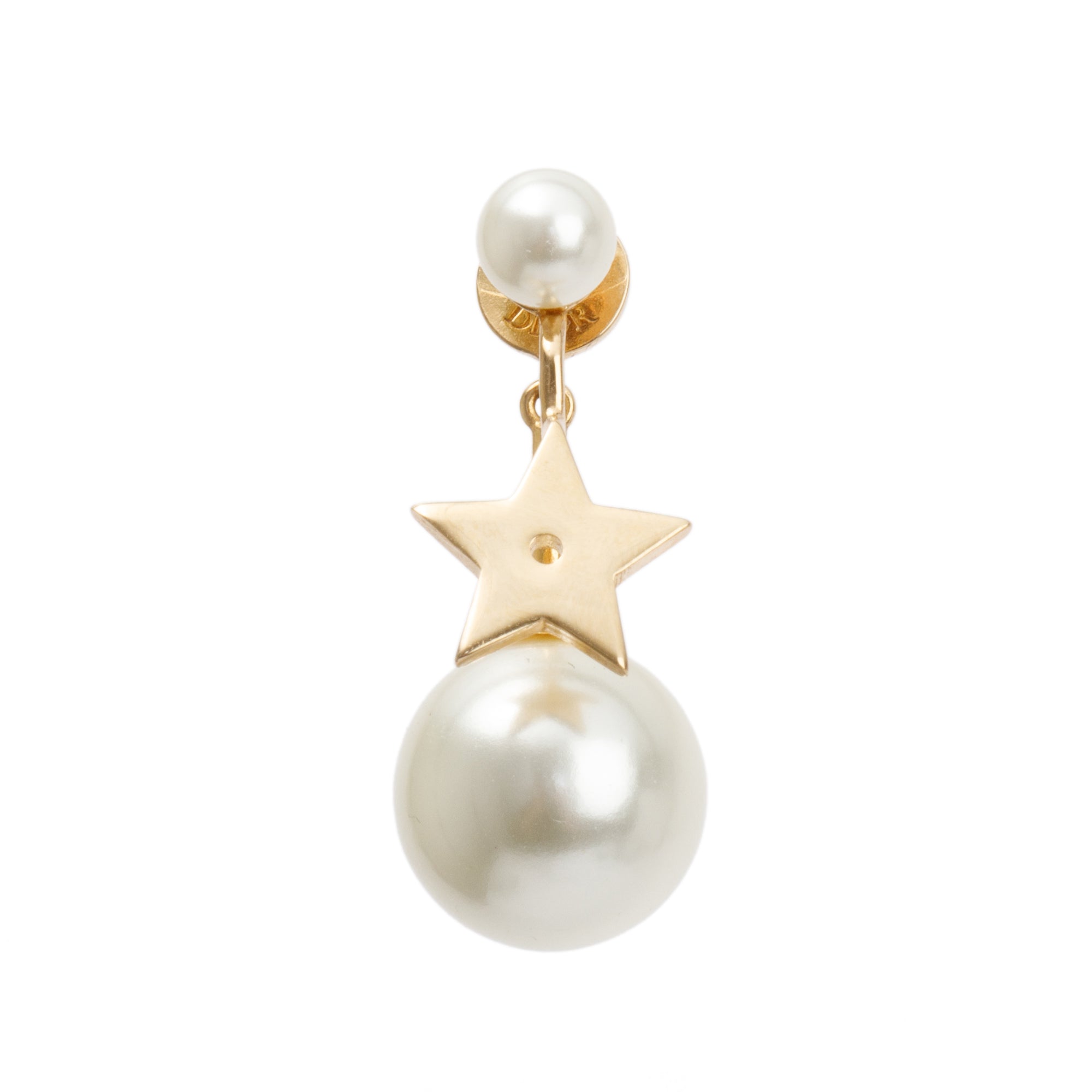 Christian Dior Gold Plated Faux Pearl My ABCDior Tribales Etoile Single Earring w/ Box