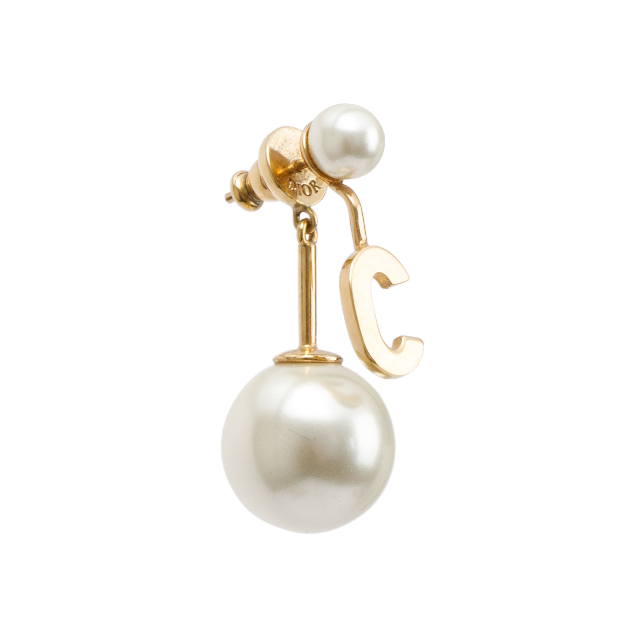 Christian Dior Gold Plated Faux Pearl My ABCDior Tribales Letter C Single Earring