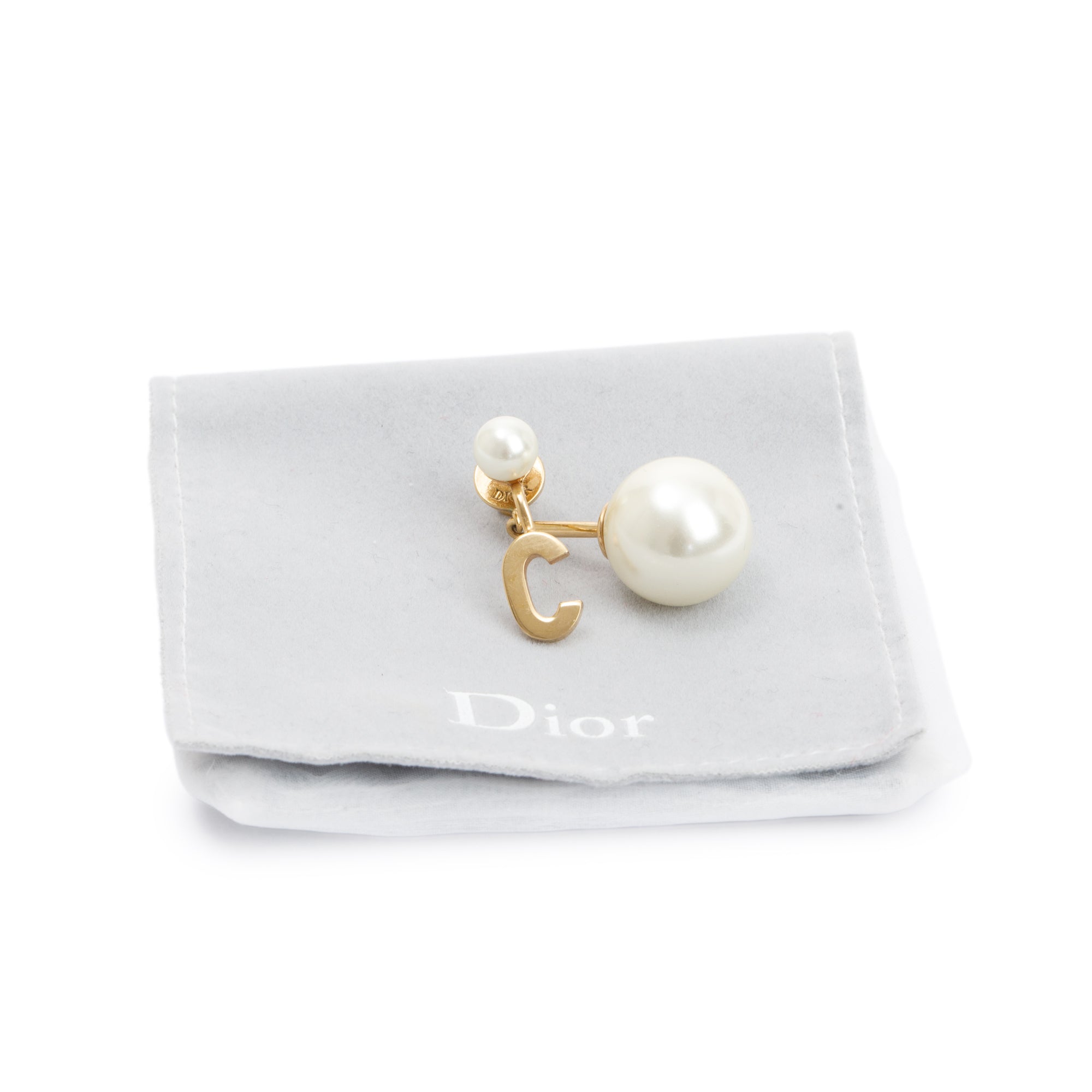 Christian Dior Gold Plated Faux Pearl My ABCDior Tribales Letter C Single Earring