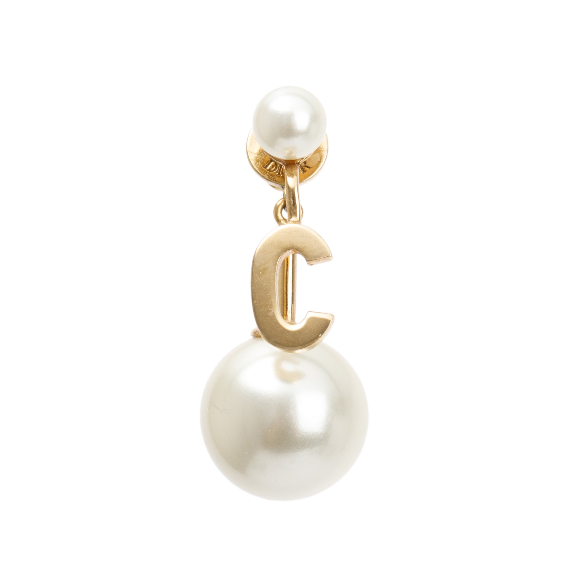 Christian Dior Gold Plated Faux Pearl My ABCDior Tribales Letter C Single Earring