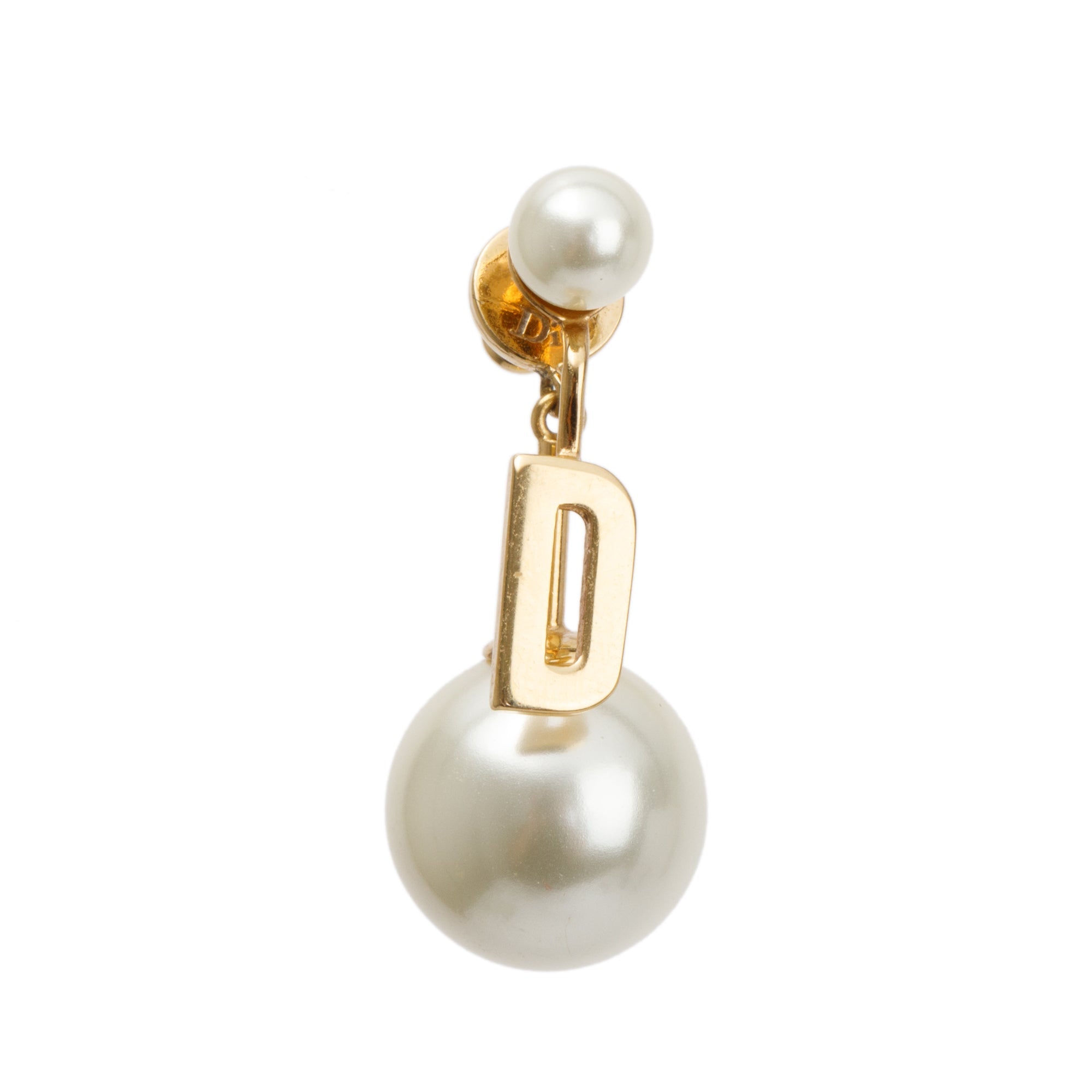 Christian Dior Gold Plated Faux Pearl My ABCDior Tribales Letter D Single Earring