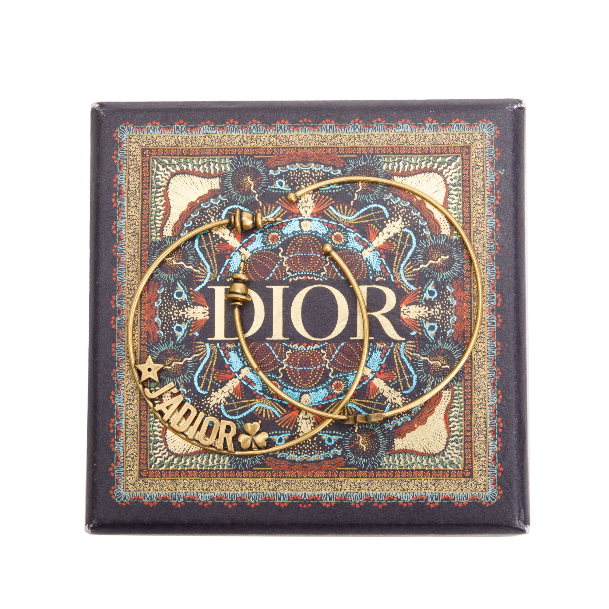 Christian Dior Gold Plated J"ADIOR Hoop Earrings w/ Box