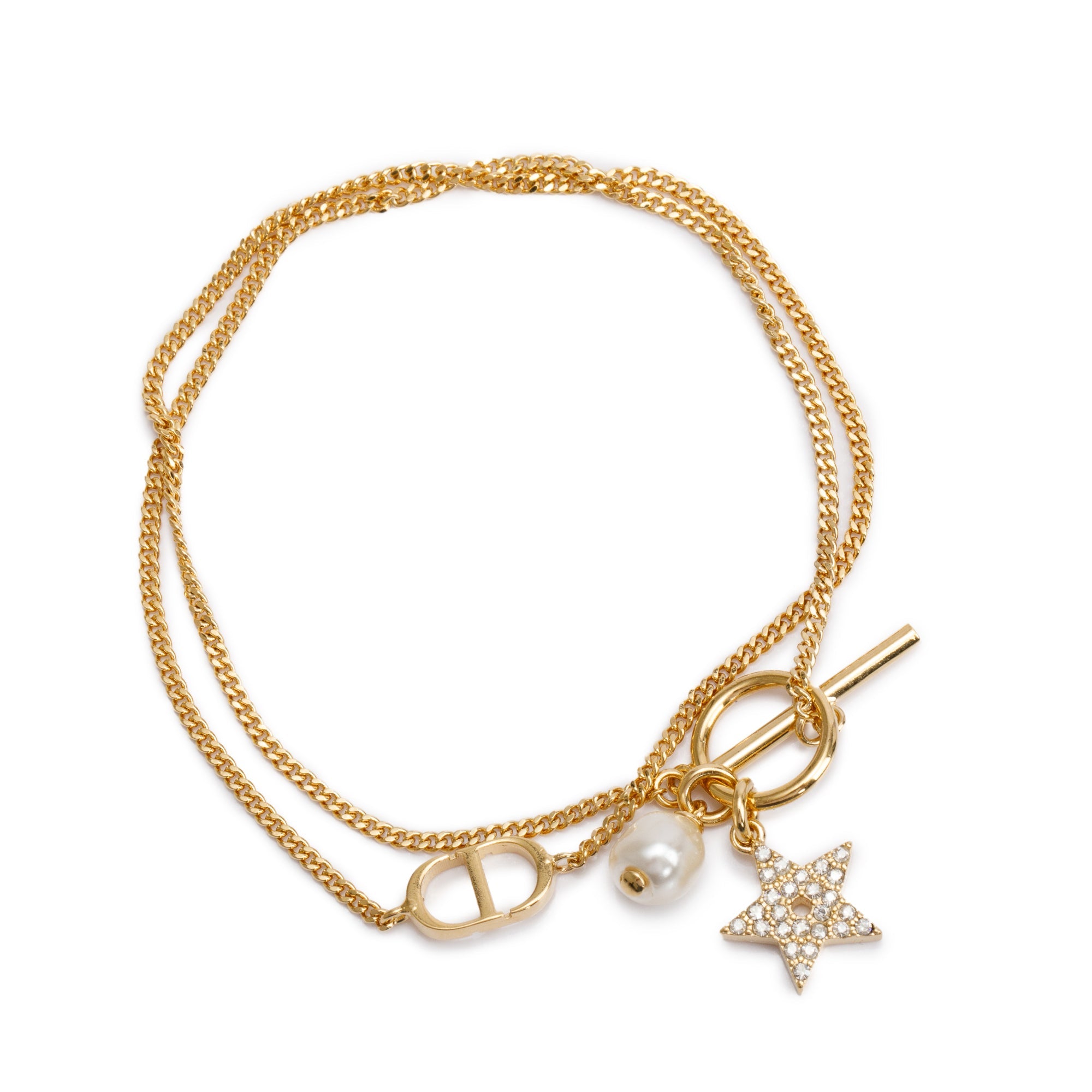 Christian Dior Gold-Plated Petit CD Faux Pearl Double Bracelet
