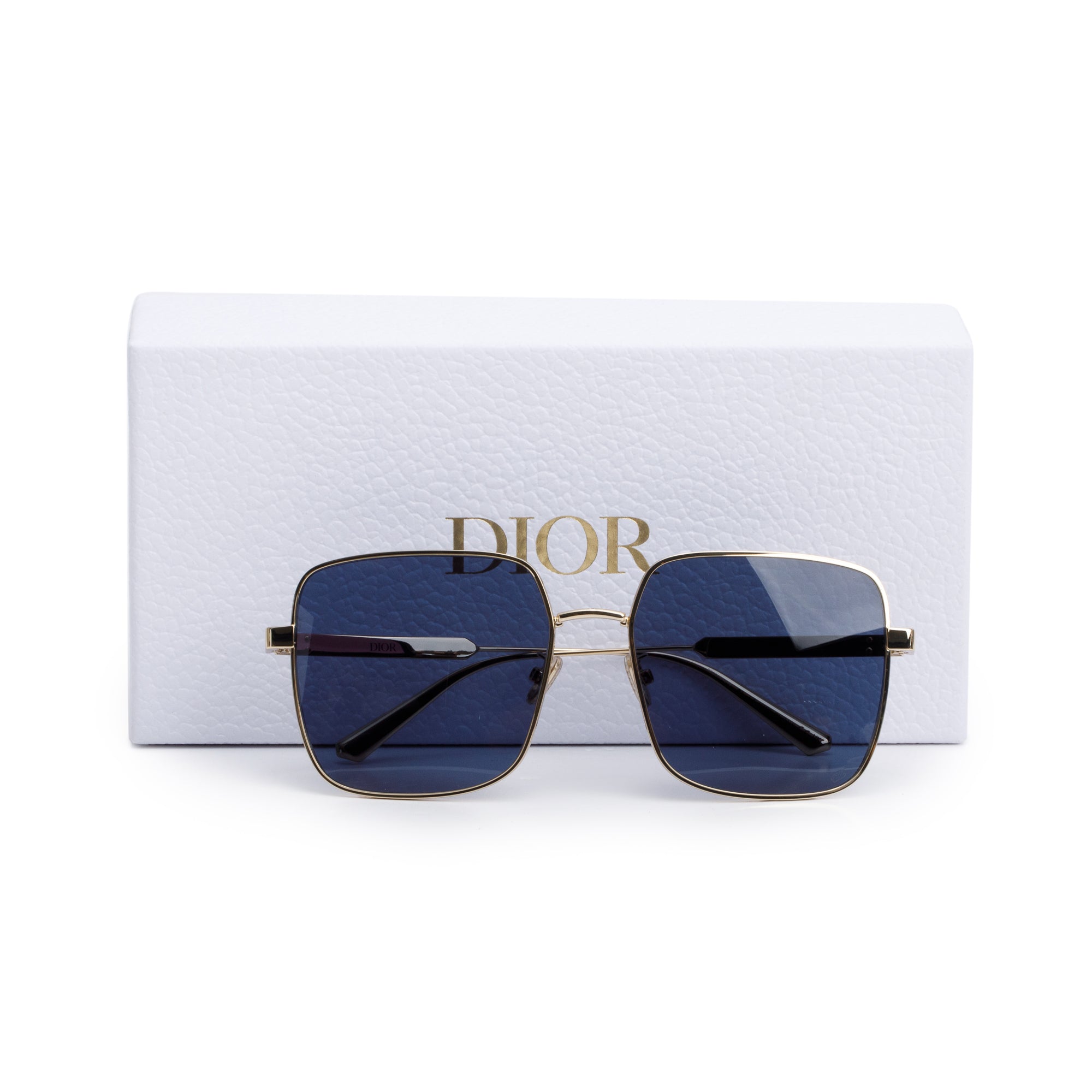 Christian Dior Gold-Tone Metal Frame DiorCannage SIU Square Sunglasses w/ Box & Case