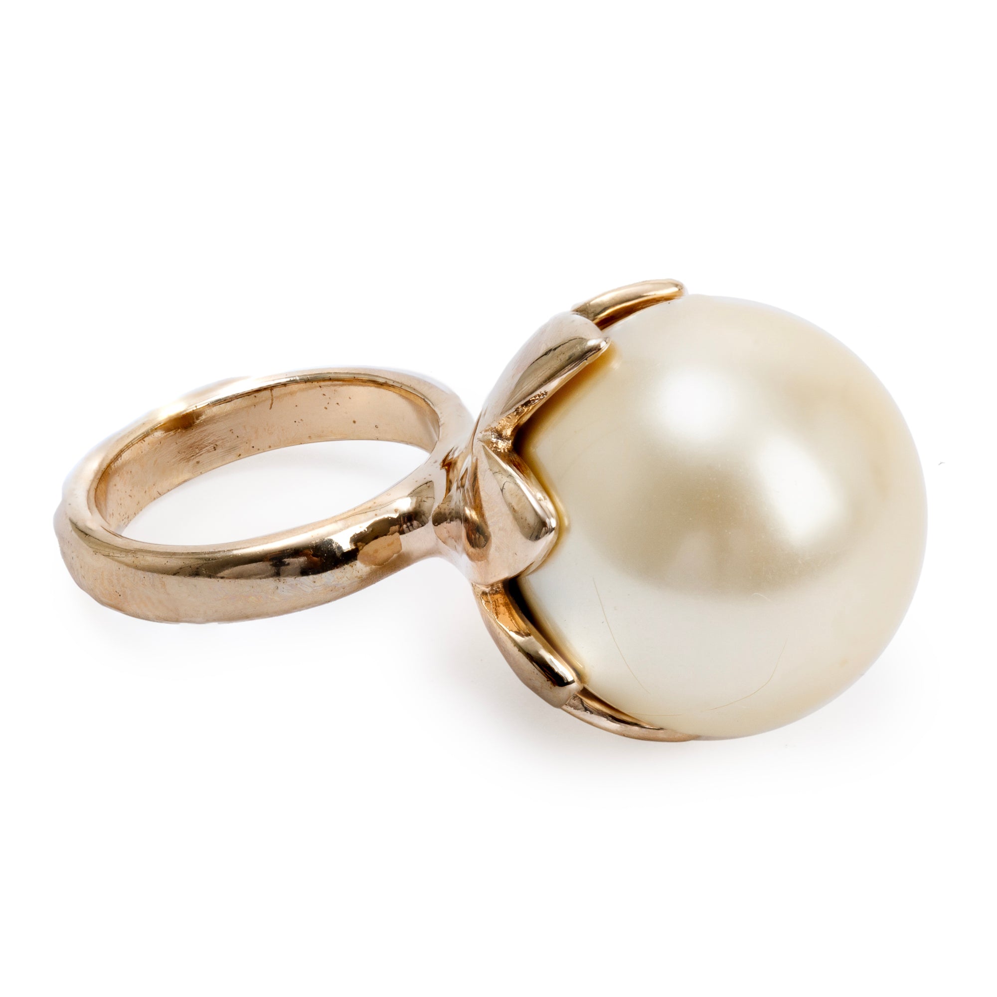 Christian Dior Gold Tone Metal Mise en Dior Faux Pearl Ring, M Size 5.75