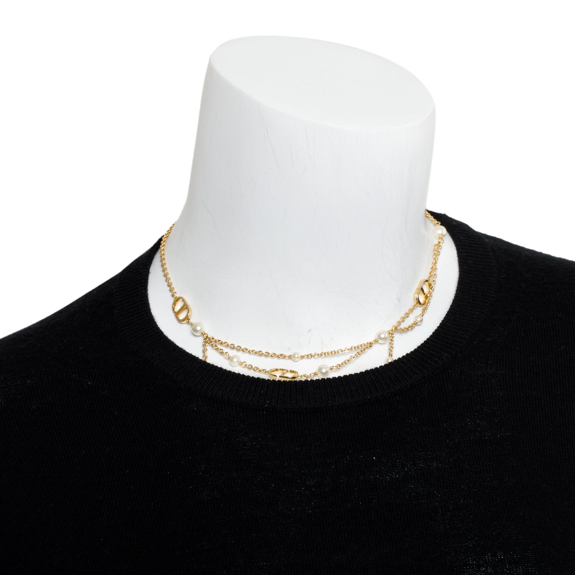 Christian Dior Gold-Tone Resin Pearl Petite CD Necklace