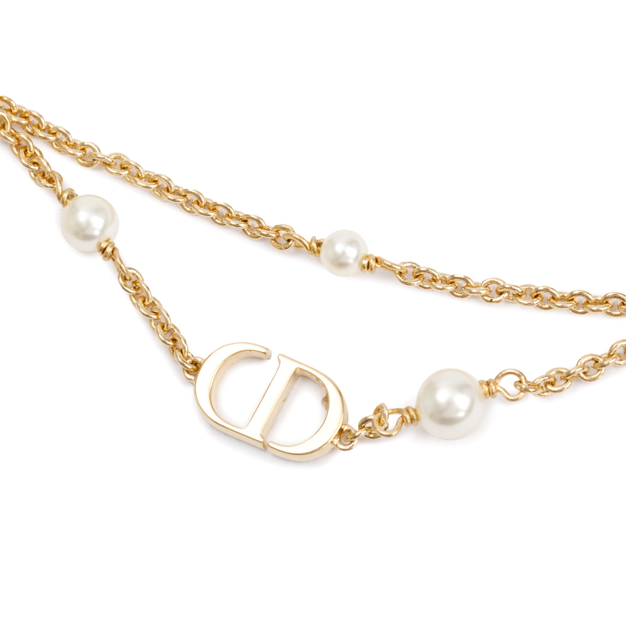 Christian Dior Gold-Tone Resin Pearl Petite CD Necklace