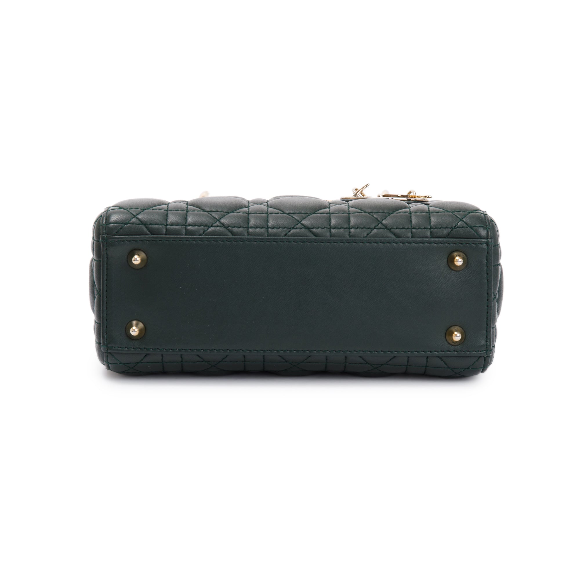 Christian Dior Green Cannage Lambskin Leather Small Lady Dior My Abcdior Bag w/ Strap & Authenticity Card