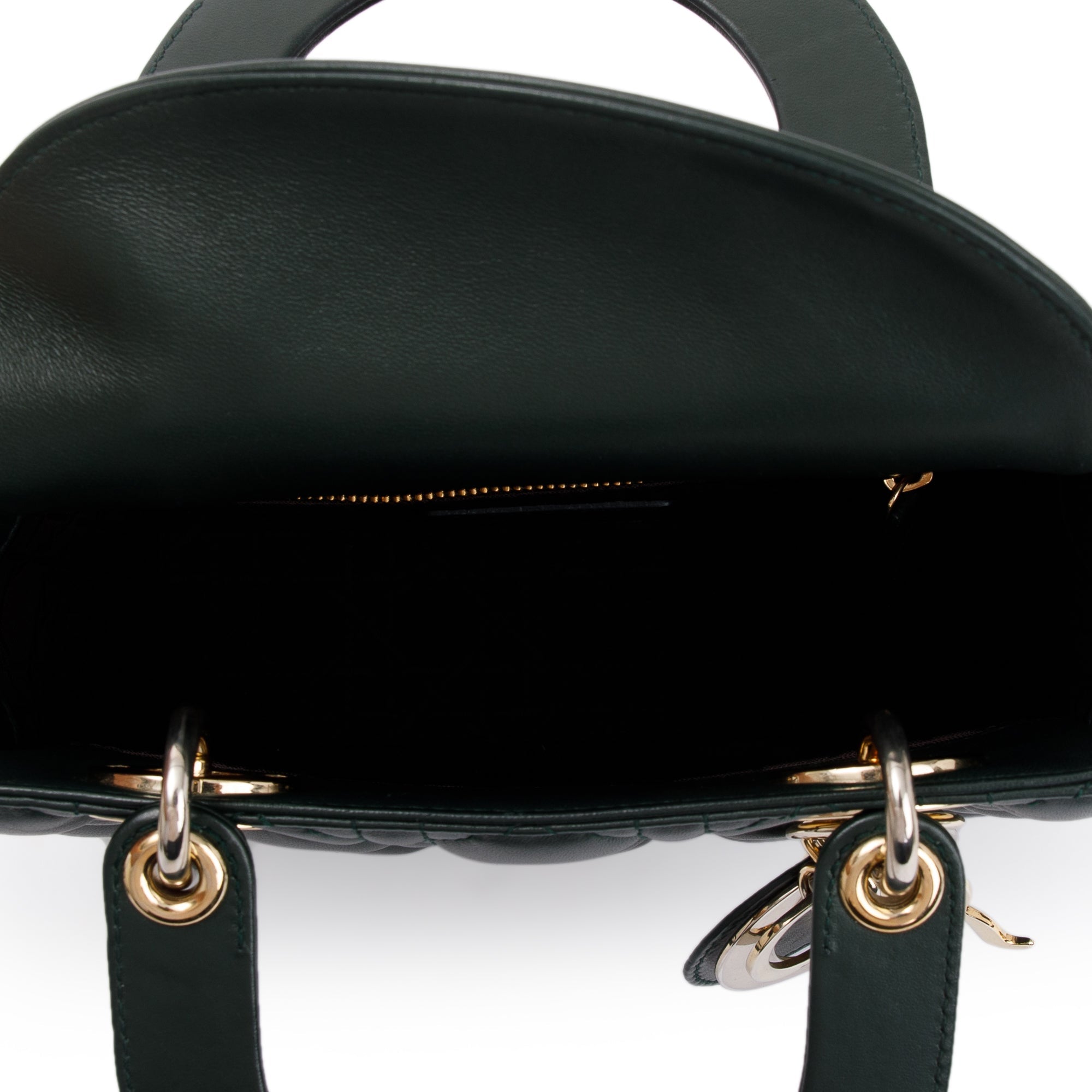 Christian Dior Green Cannage Lambskin Leather Small Lady Dior My Abcdior Bag w/ Strap & Authenticity Card