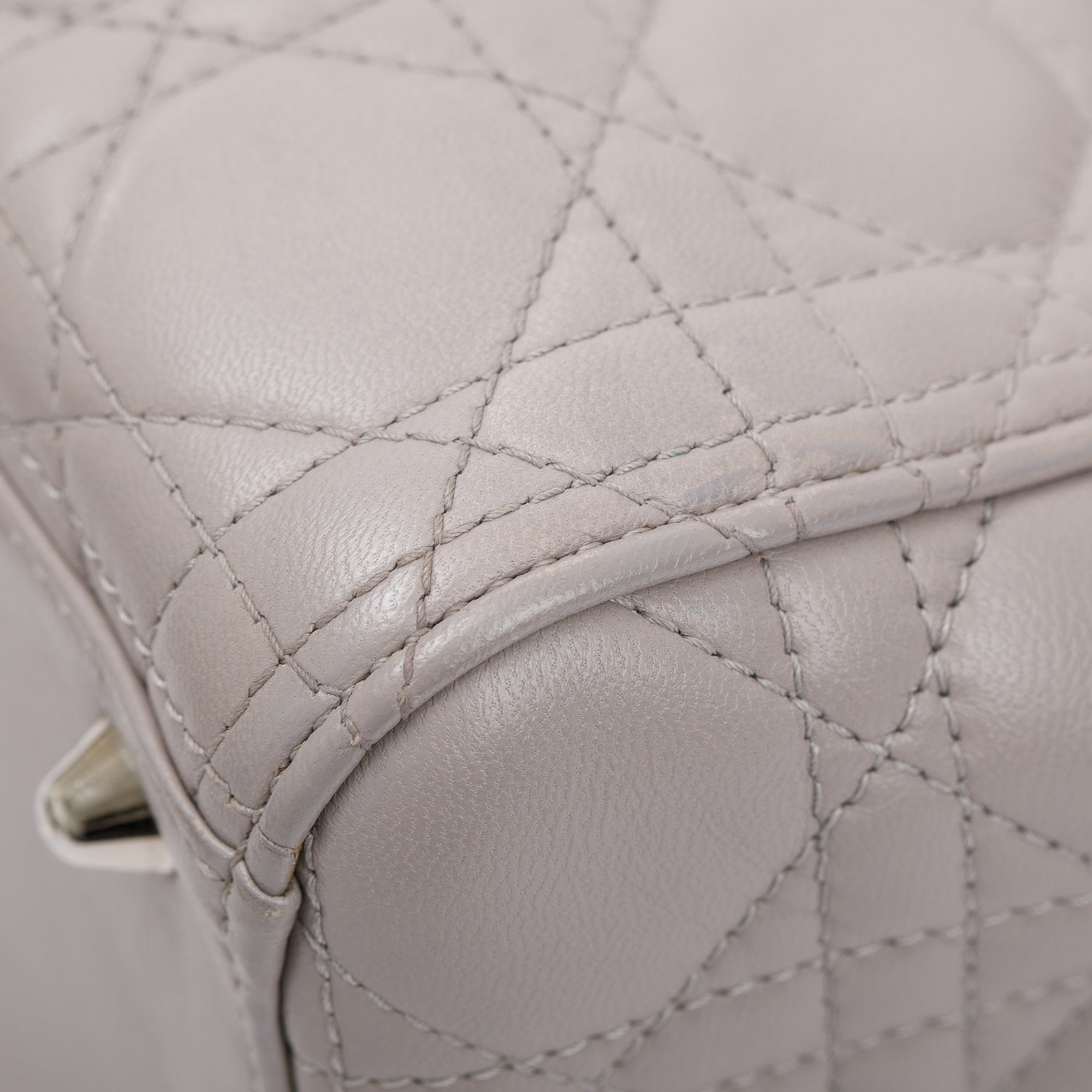 Christian Dior Grey Cannage Lambskin Leather Large Lady Dior Bag w/ Authenticity Card