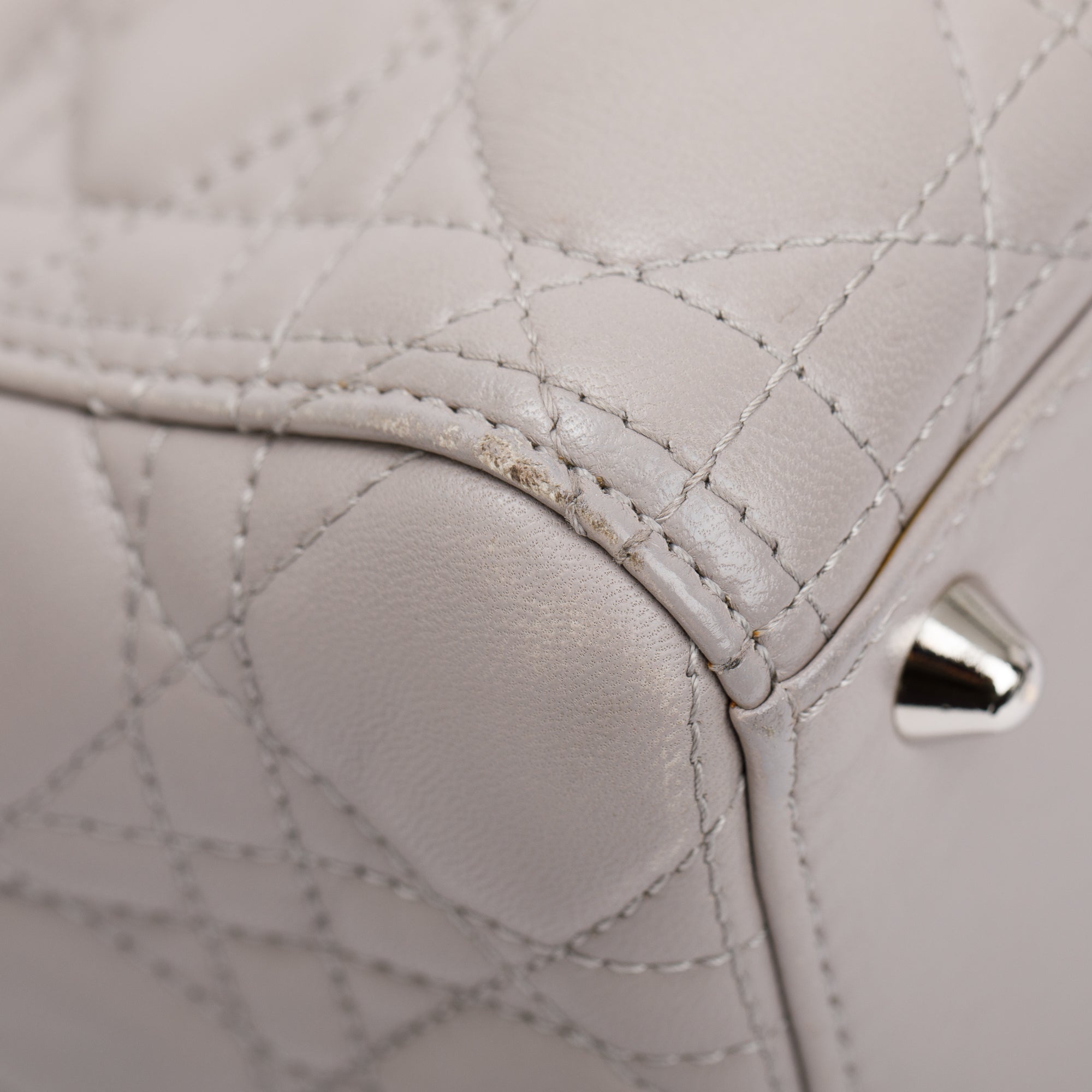 Christian Dior Grey Cannage Lambskin Leather Large Lady Dior Bag w/ Authenticity Card